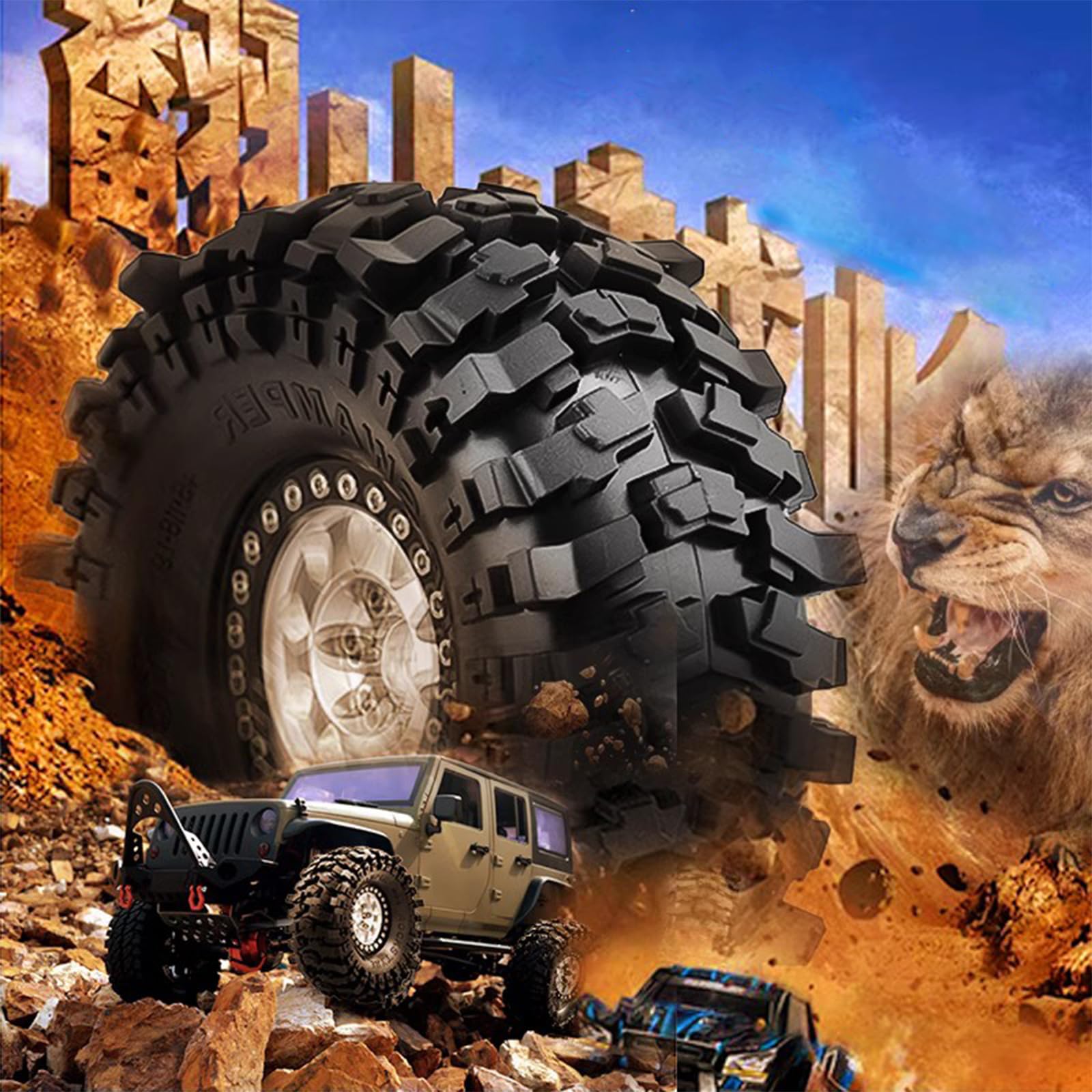 Lifehead 4PCS 1.9" Crawler Rubber Tires - Mighty Lion Tires For 1/10 RC Crawler TRX4, Axial SCX10, Tamiya CC01 - View #4