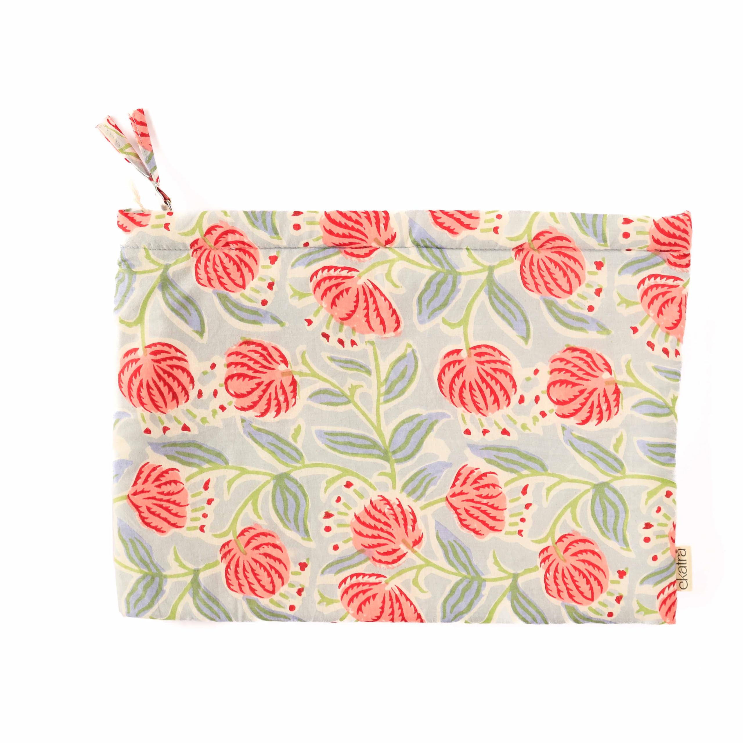 Ekatra Sustainable Cotton Travel Pouch 9x7 Inches | Handcrafted Organizer with 2 Pockets | Eco Friendly Multipurpose Makeup Bag for Women | Metal Zipper Closure | Lightweight Cotton – Purple Floral-image-40
