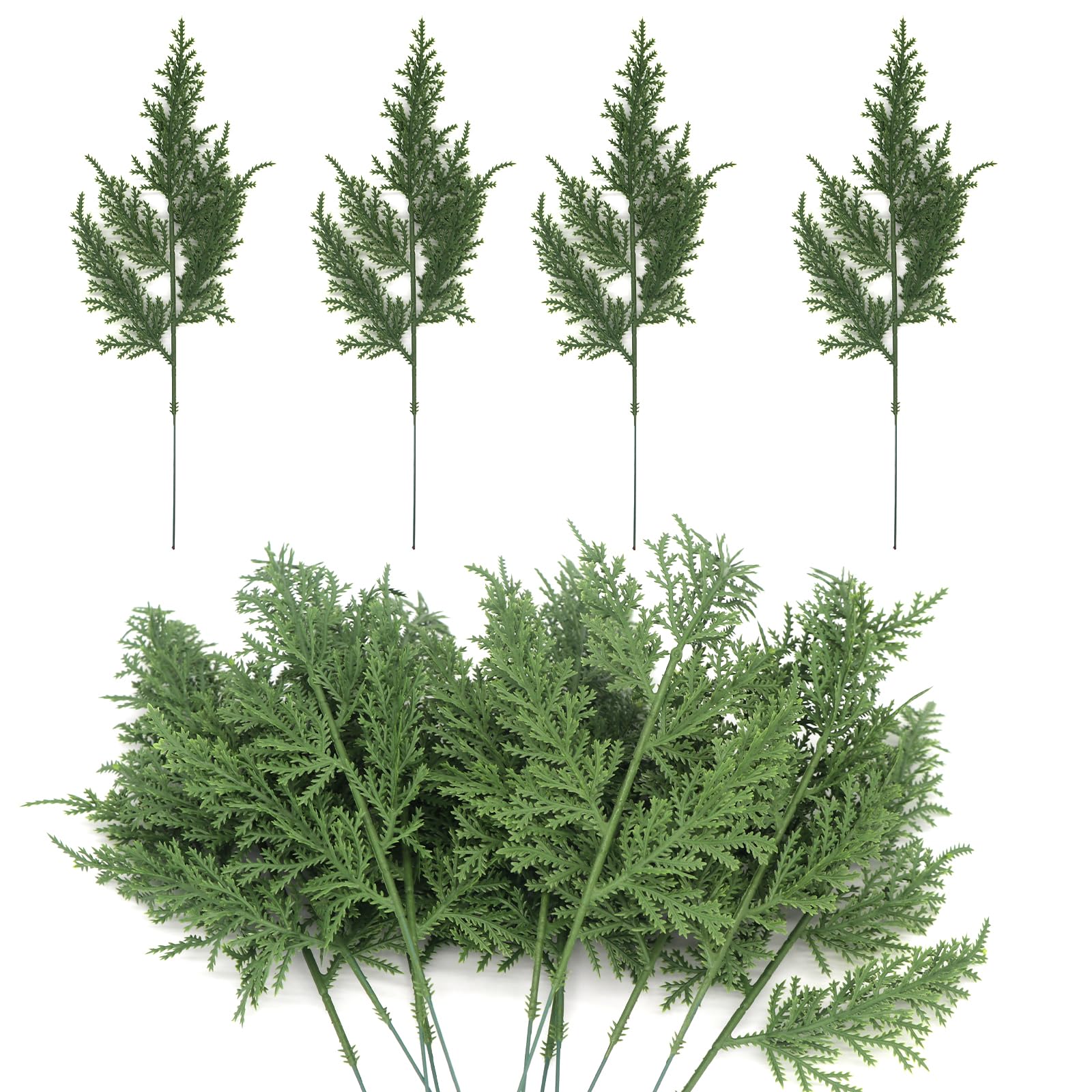 30pcs Artificial Faux Cedar Branches Fake Pine Sprigs Artificial Pine Needles Picks for DIY Garland Wreath Christmas Home Garden Decoration