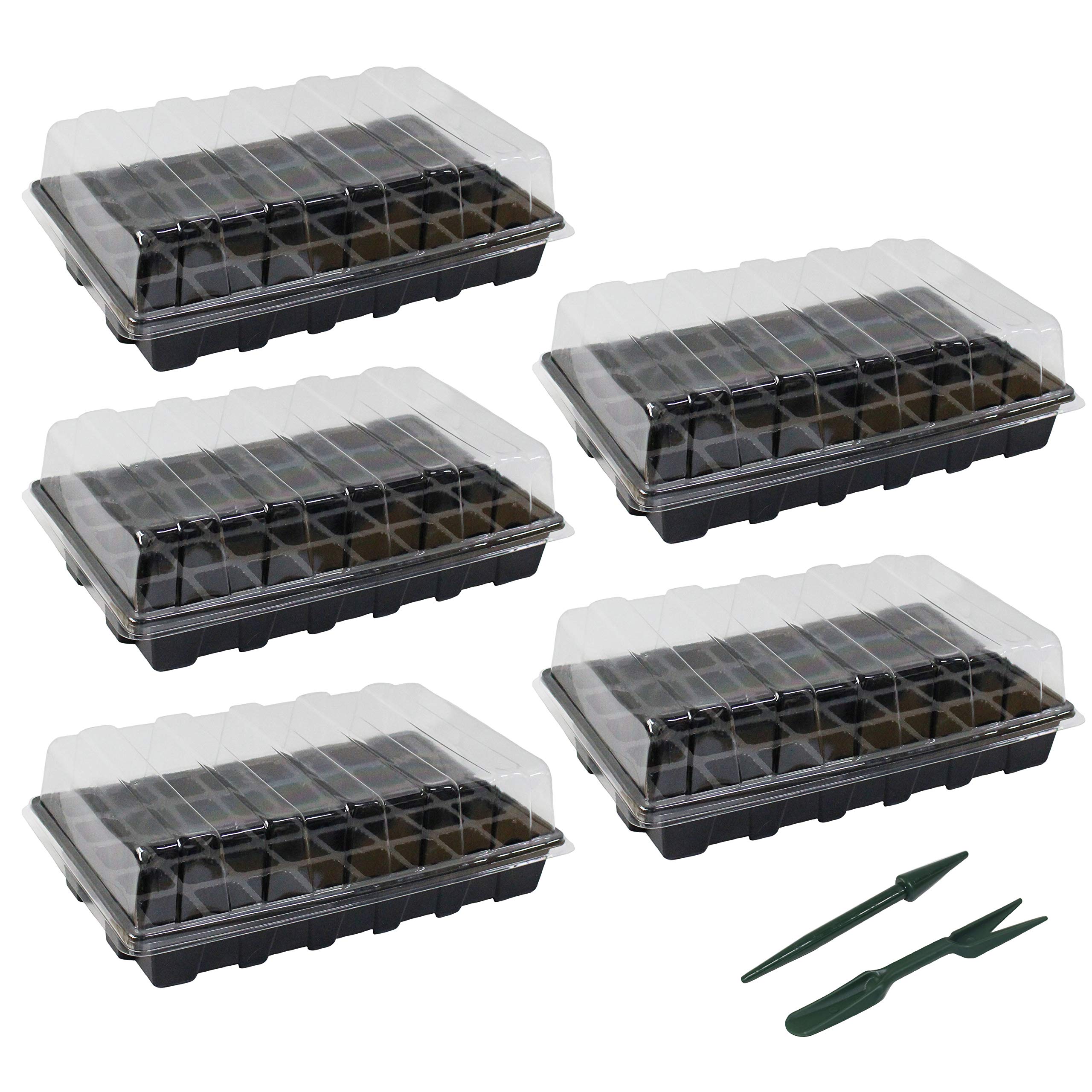Gardzen 5-Set Garden Propagator Set, Seed Tray Kits with 200-Cell, Seed Starter Tray with Dome and Base 15" x 9" (40-Cell Per Tray)