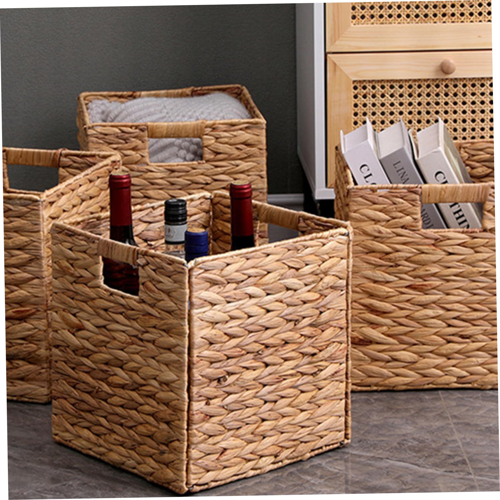 M4DECOR Lot De 4 Paniers De Rangement En Jacinthe D'eau Pour L'organisation, Cubes En Osier Pour étagères, 26,7 X 26,7 Cm