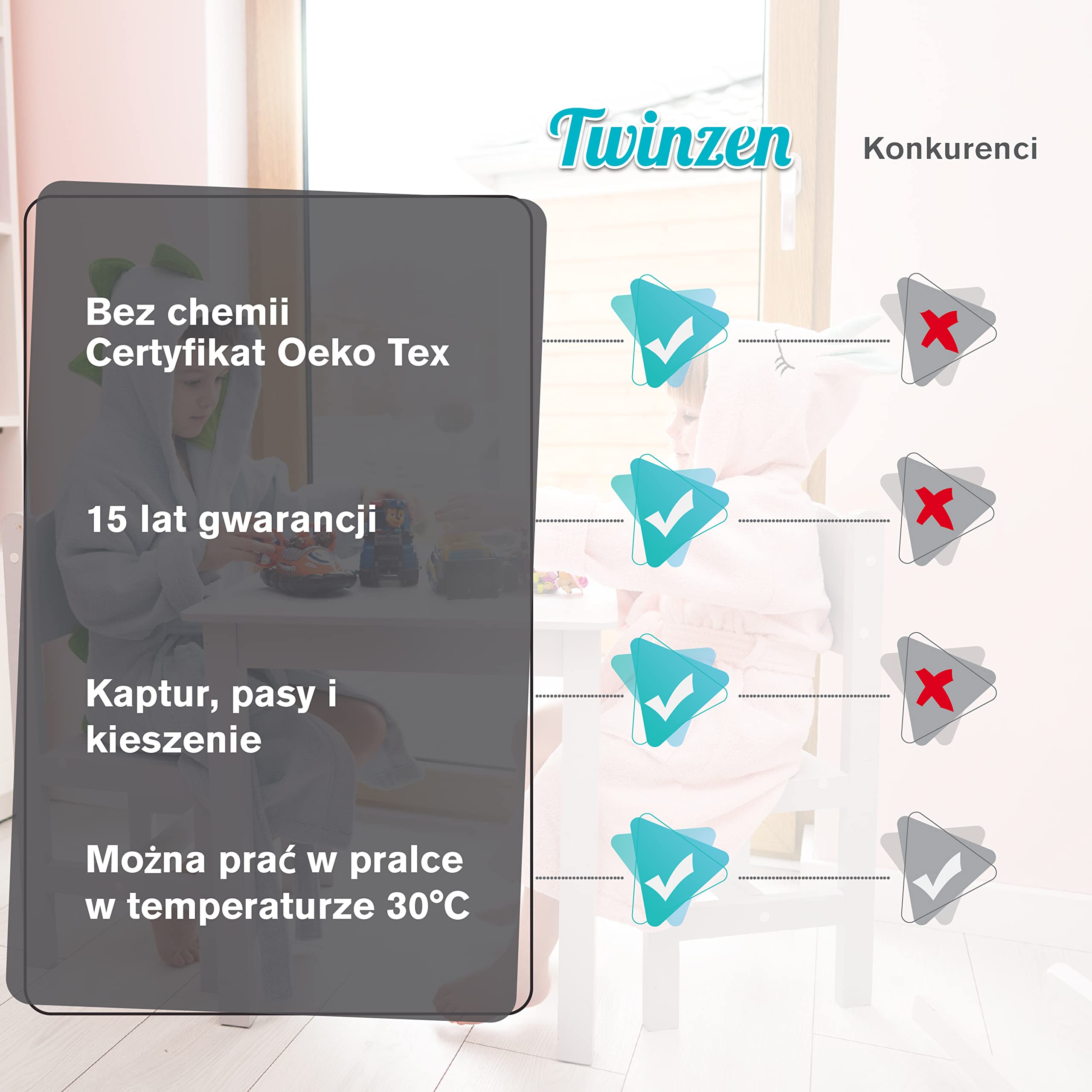 Twinzen Dziecięcy szlafrok kąpielowy z jednorożcem, dla chłopców i dziewczynek, 100% bawełna Öko-Tex®