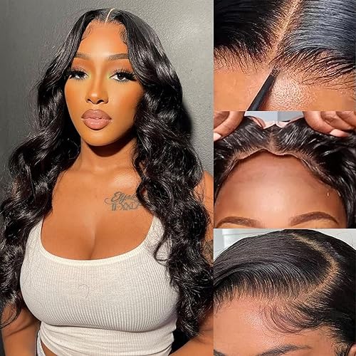 Miniatura 8 de Lemoda Wear and Go Pelucas de cabello humano sin pegamento, densidad 180, pelucas de encaje frontal ondulado, 24 pulgadas