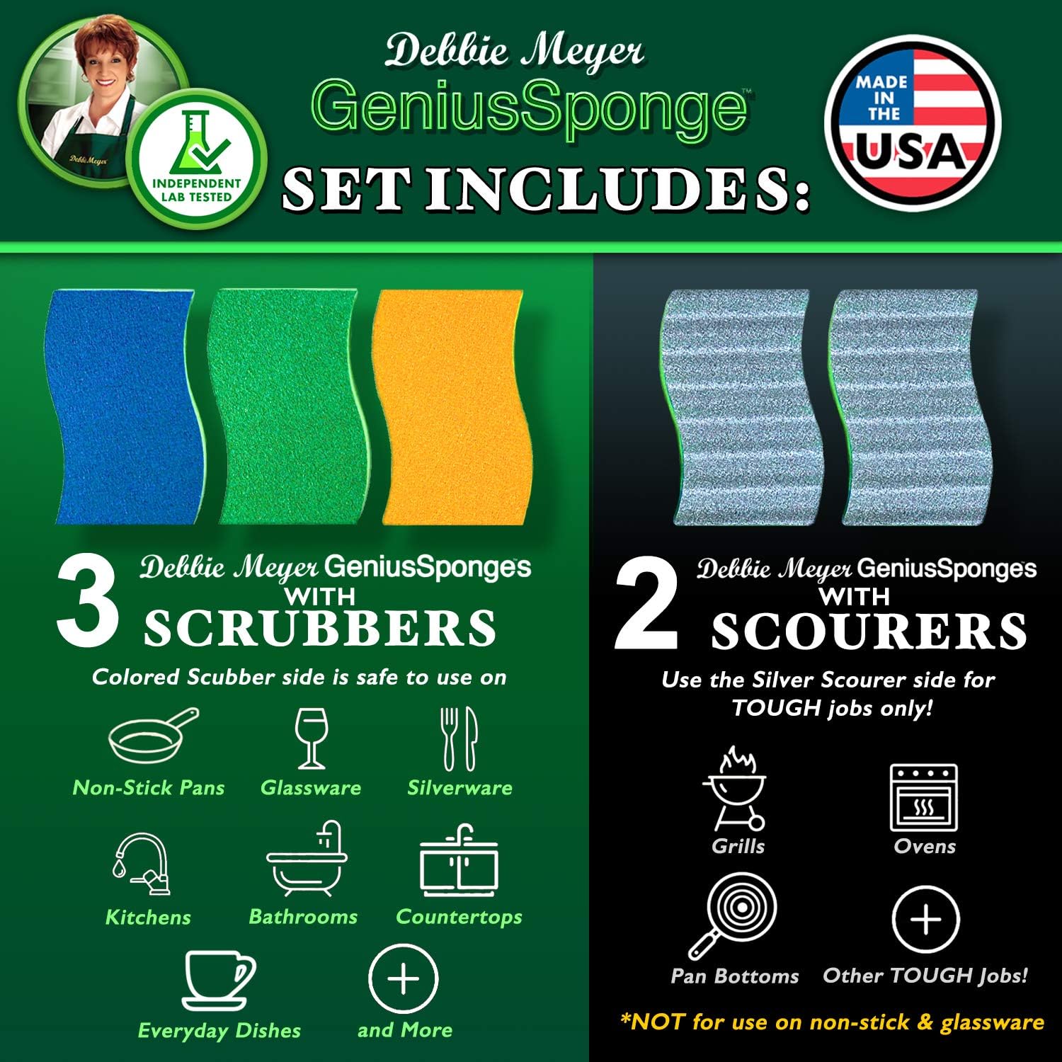 Debbie Meyer GeniusSponge Value Pack Includes 5 Sponges ; 3 Scrubbers & 2 Scourers