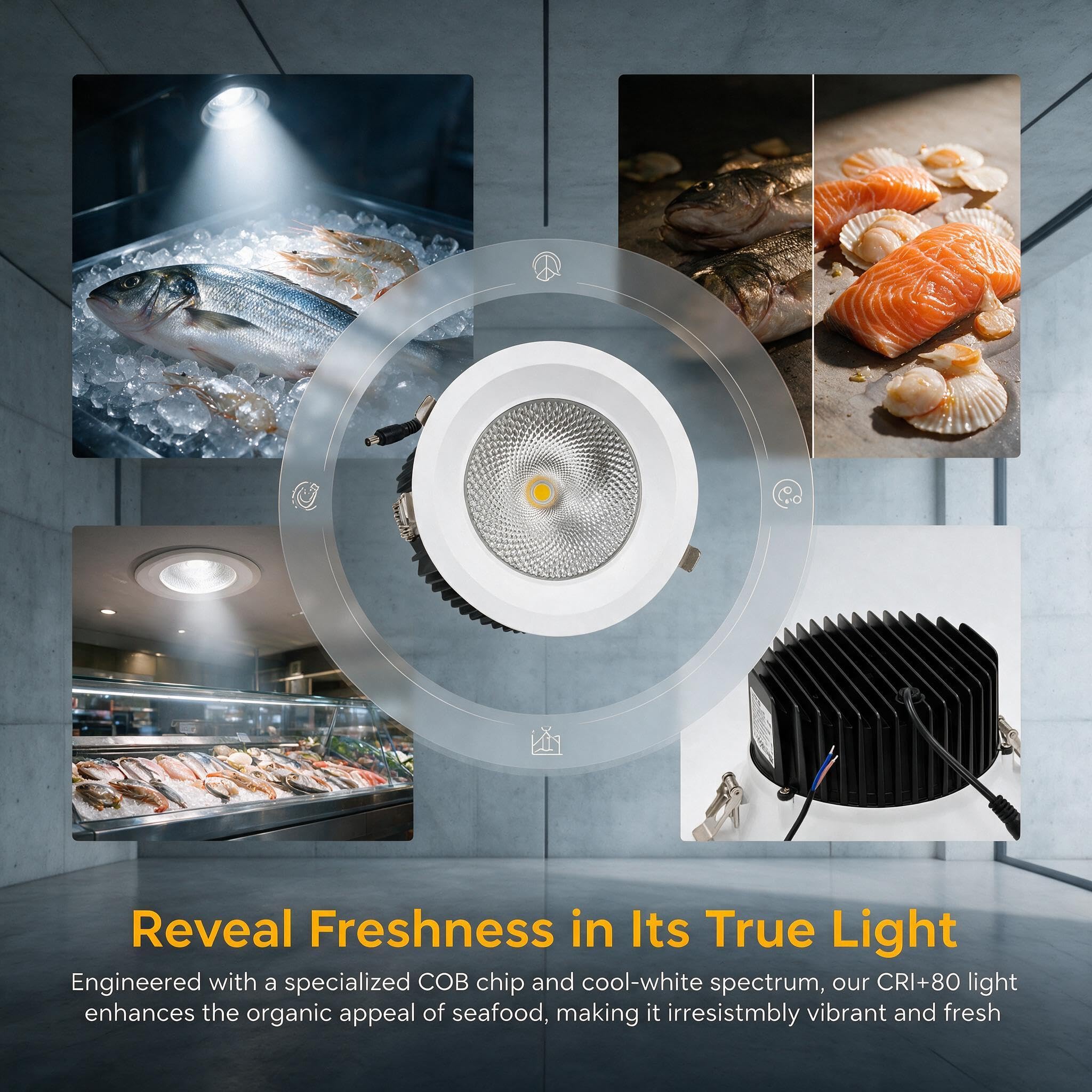 BARCELONA LED Downlight do Peixarias 30W Ø200mm IP54