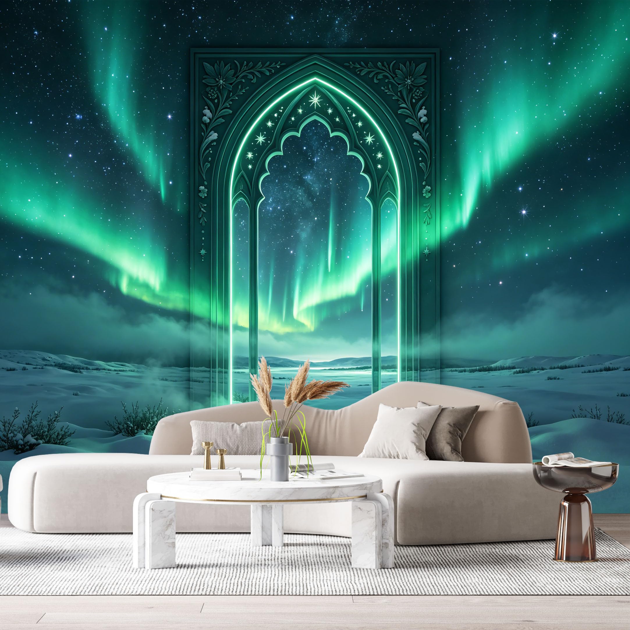 Custom Size Wall Murals Magical Aurora Archway Cosmic Portal 3D Trompe L'Oeil SelfAdhesiveWall Fabric Removable Wallpaper Wall Decor for Living Room Bedroom Bathroom