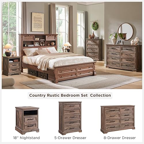 Miniatura 8 de ACCOHOHO Juego de 2 mesitas de noche de granja de 18 pulgadas con estación de carga, mesa auxiliar con 2 cajones de almacenamiento, mesa auxiliar,