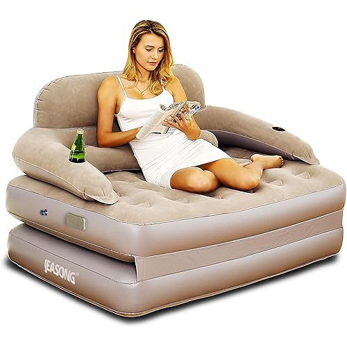 JEASONG Inflatable Chair Sofa with Built-in Rechargeable Pump, 2-in-1 Air Couch & Mattress Bed, One-Touch Inflation, Multifunctional for Home or Outdoor, Foldable, Easy Storage