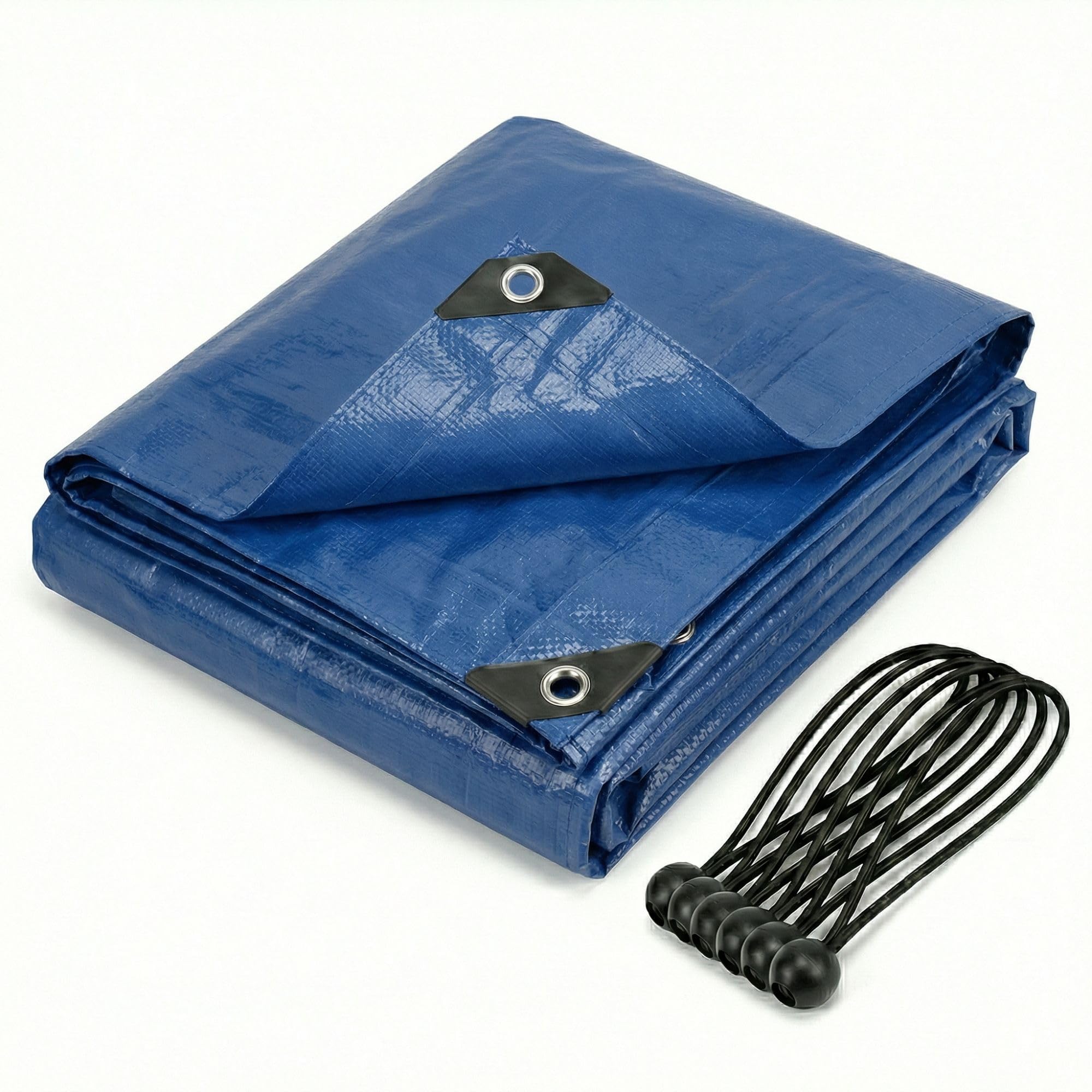CoverUp! Telo impermeabile blu 4 x 6 200 g/m² con 10 gomas di fissaggio e occhielli in alluminio – extra resistente UV e strappi – copertura premium