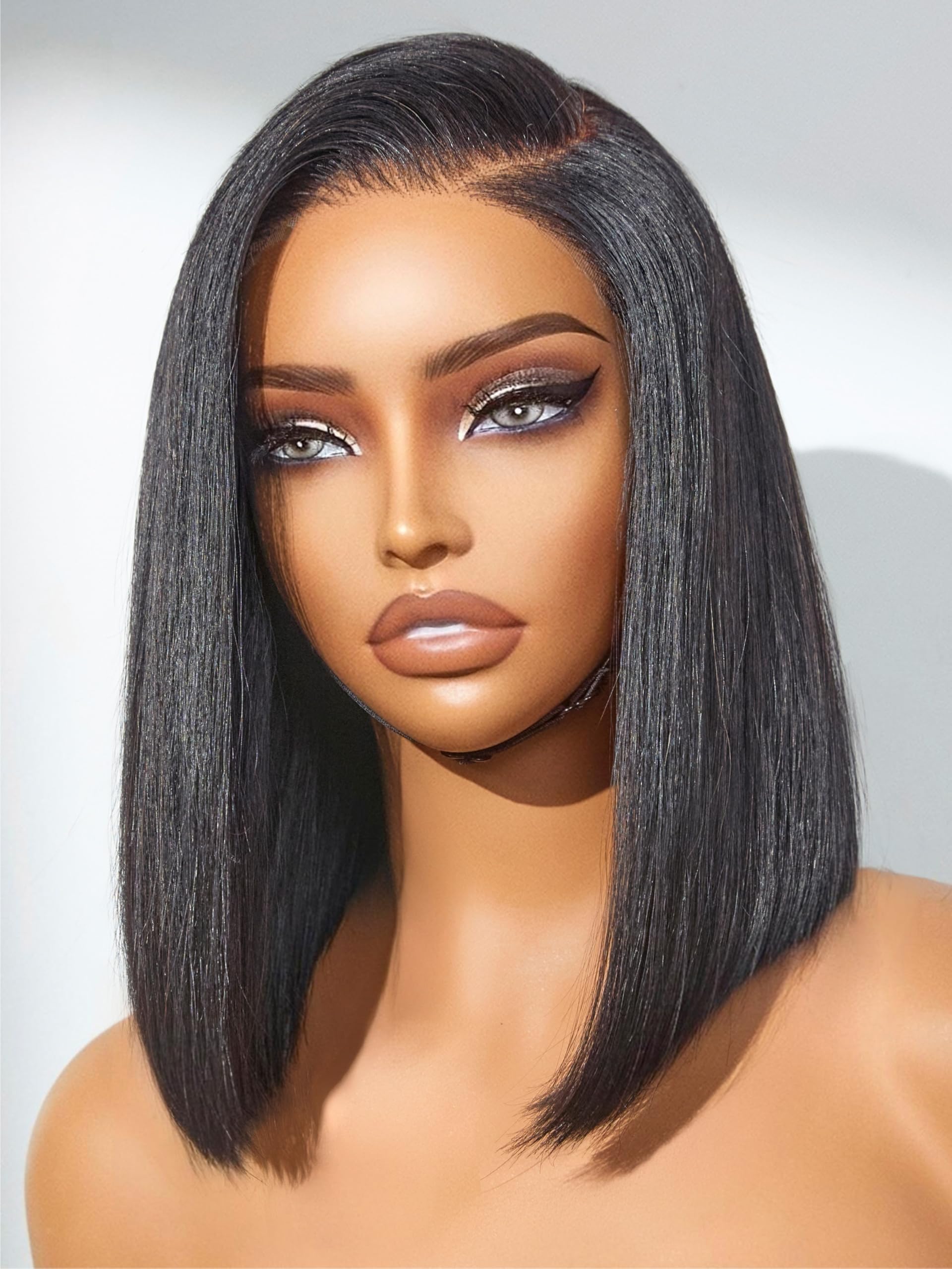 LUVME HAIR Bob Wig 100% Human Hair Wigs Glueless Without Spray Lace Front 12 Inches Bob, Pre Cut Plucked Hd Lace Short Wig Ready To Go Natural Color
