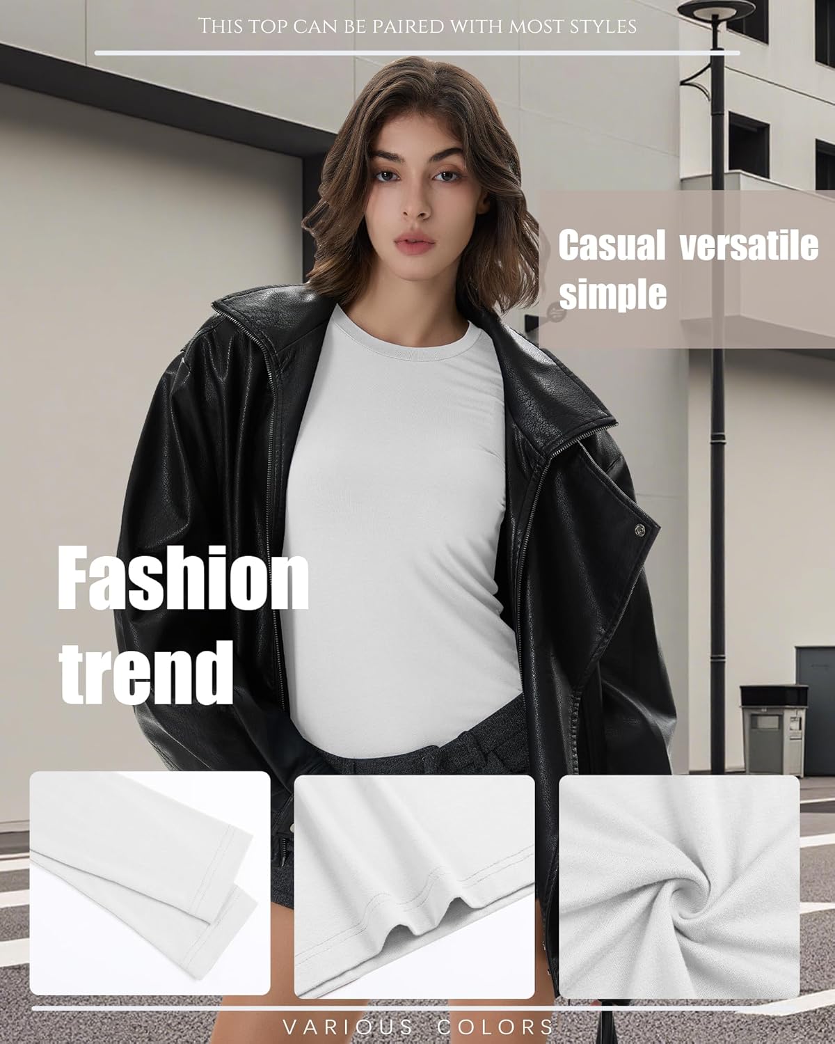 5 Pack Women's Long Sleeve Shirts Slim Fit Crew Neck Basic Tops Multipack Casual Layering Tee Undershirts - Image 4