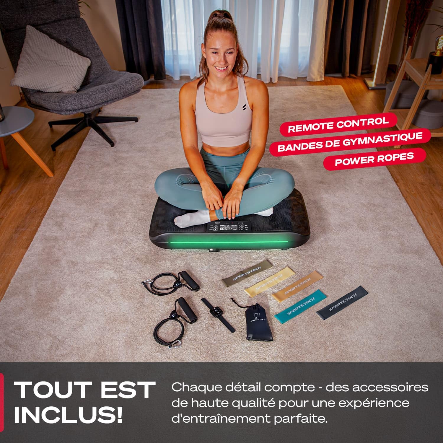 Sportstech sVibe, Plaque Vibrante 4D Maison, 99 Niveaux, avec 1 an d'App STL Incluse, LED Intelligente, Ultra Silencieuse, Design Hexagonal Élégant, Massage, Entraînement Abdos Jambes Fessiers, App