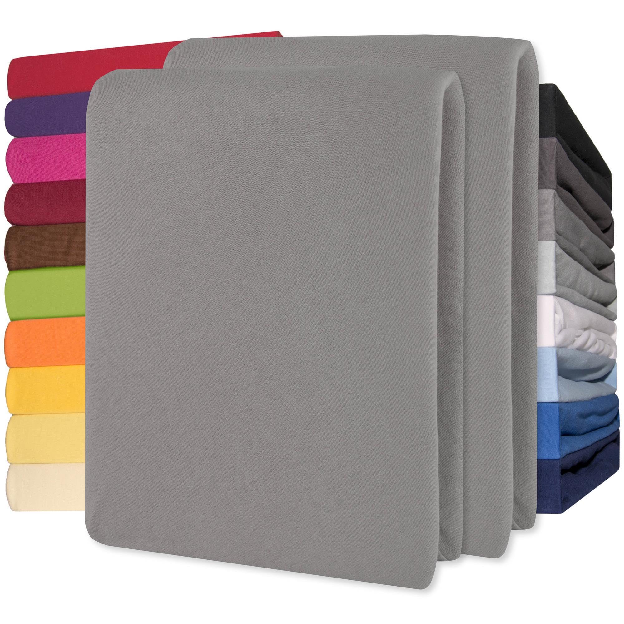 CelinaTex Jersey Topper Spannbettlaken Lucina Doppelpack 200x200-200x220cm dunkel grau 100% Baumwolle gekämmt bis 12cm Matratzenhöhe Spannbettbezug, Leintuch, Bettlaken, elastisch, Strech, Oeko-Tex