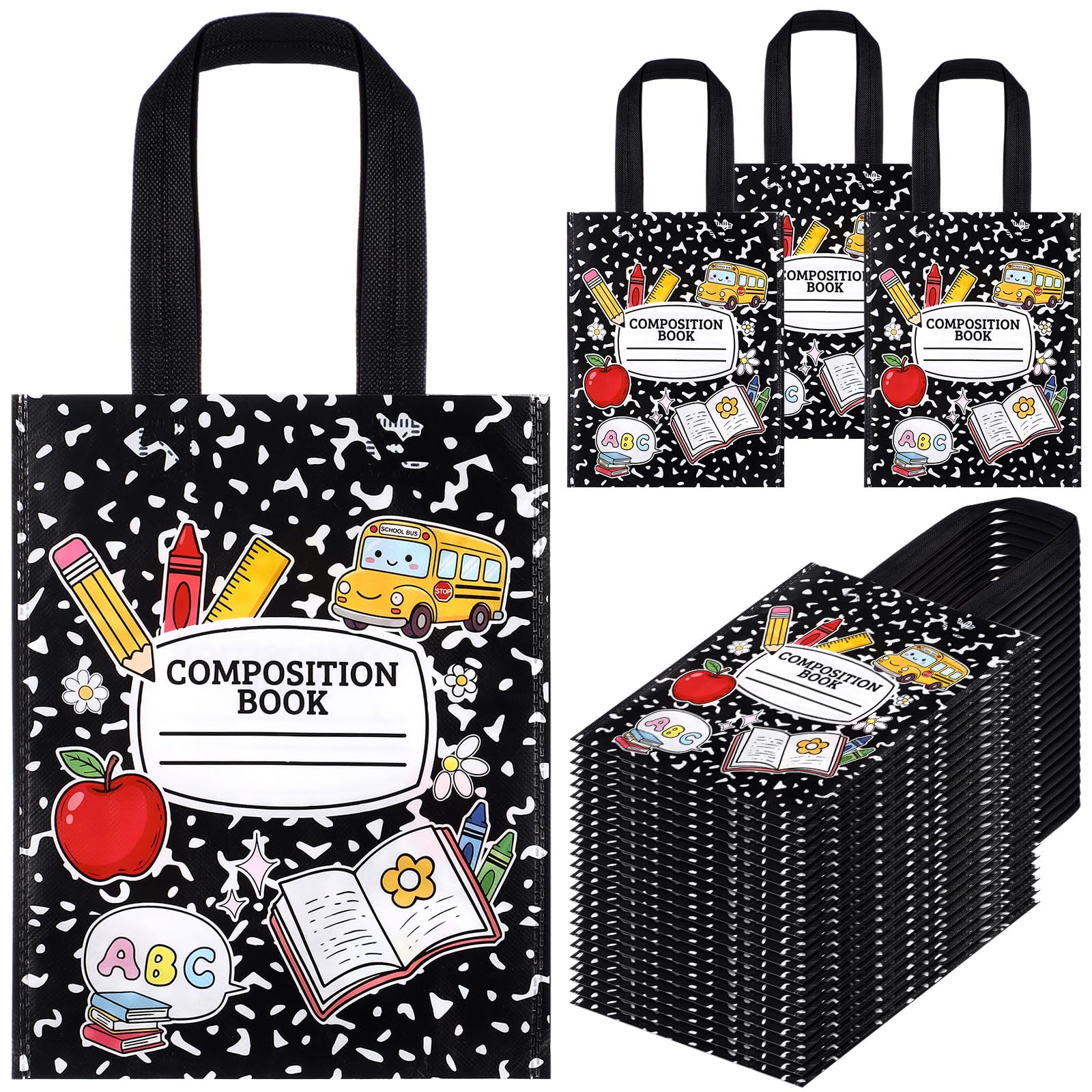 Xuniea 36pcs Teacher Appreciation Gift Bags Composition Book Non Pattern Woven Gift Handbags End of Year Party Favor Bags 7.9 x 8.5 Inches Graduation Goody Candy Handbags Reusable Party Supplies