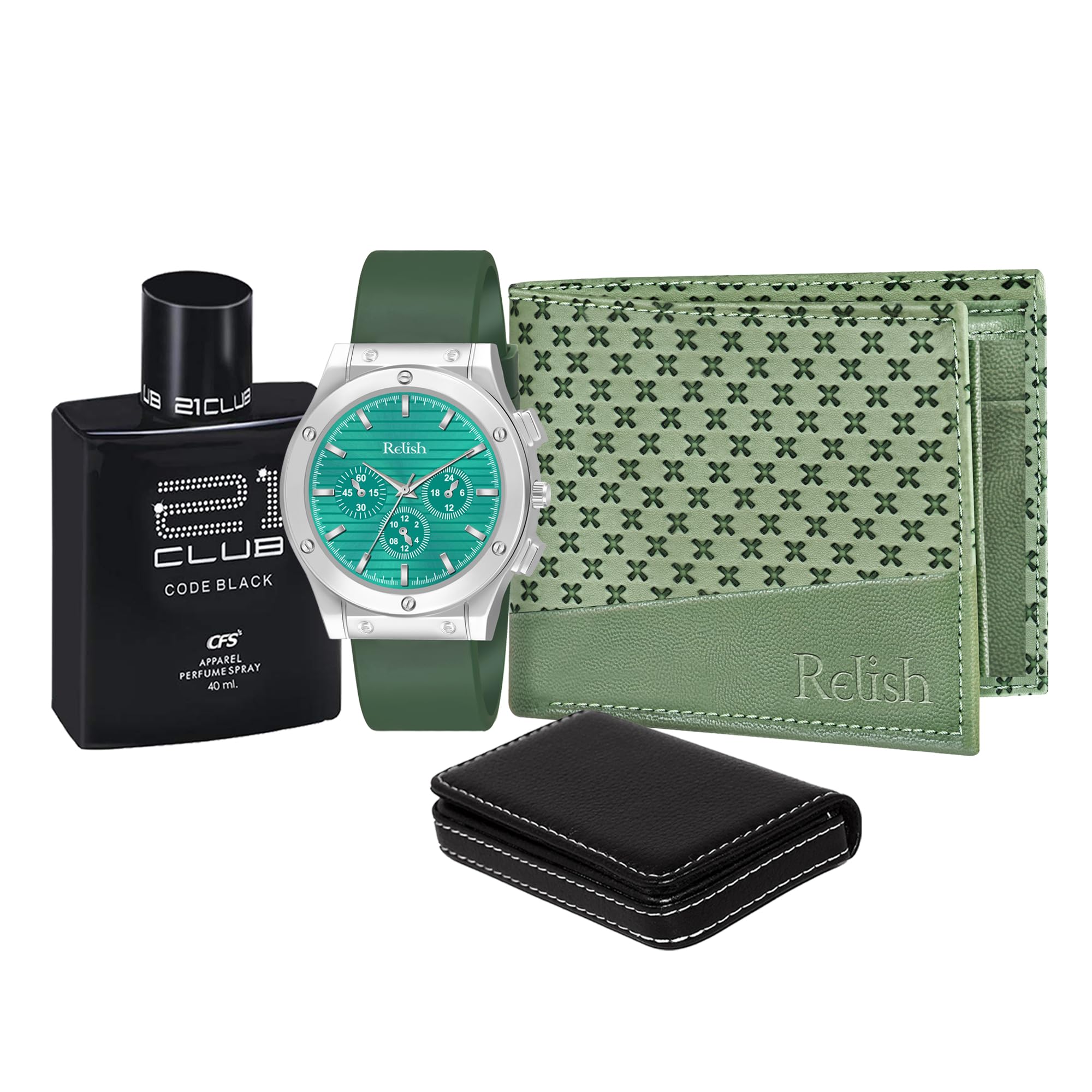 Relish Gift Combo Box Analog Silicone Strap Watch, Perfume, Green Wallet and Card Holder (B0D5MBWV4G) Amazon Price History, Amazon Price Tracker