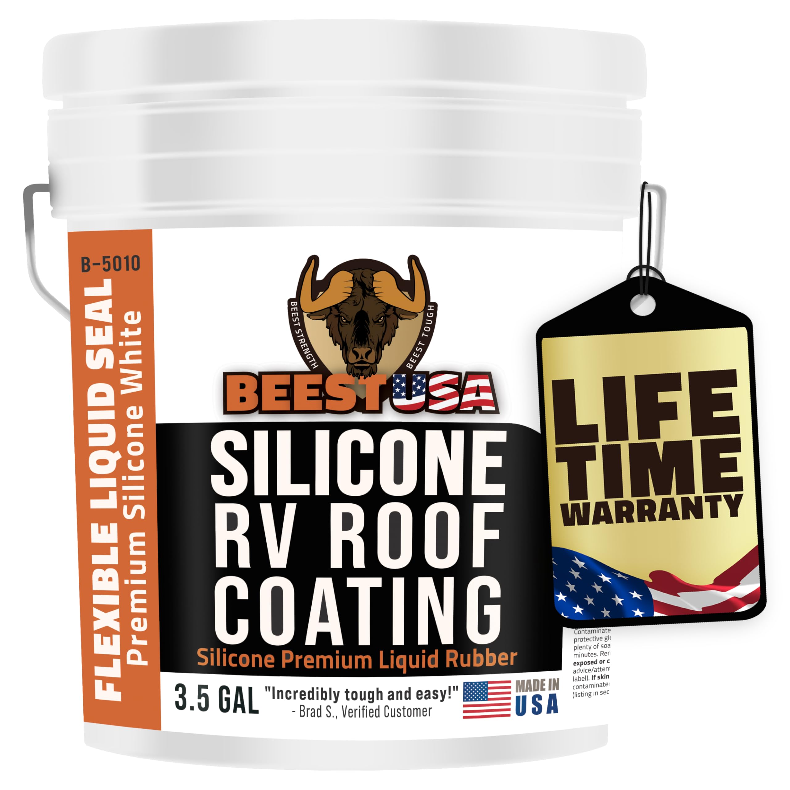 BEEST RV Roof Coating Silicone White, 3.5G Covers up to 117 sq ft (2 Coats)| Liquid Rubber RV Roof Sealant for Trailer, Camper & Metal Building - Elastomeric Repair Coating, EPDM, TPO Sealer, sealant