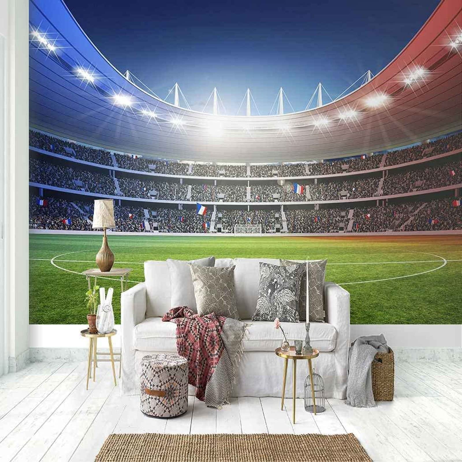 Adesivo da parete per campo da calcio verde Adesivo per soggiorno, camera da letto, cameretta, divano, de Carta da parati 3D Divano TV fotomurali poster murale Soggiorno camera letto-430cm×300cm
