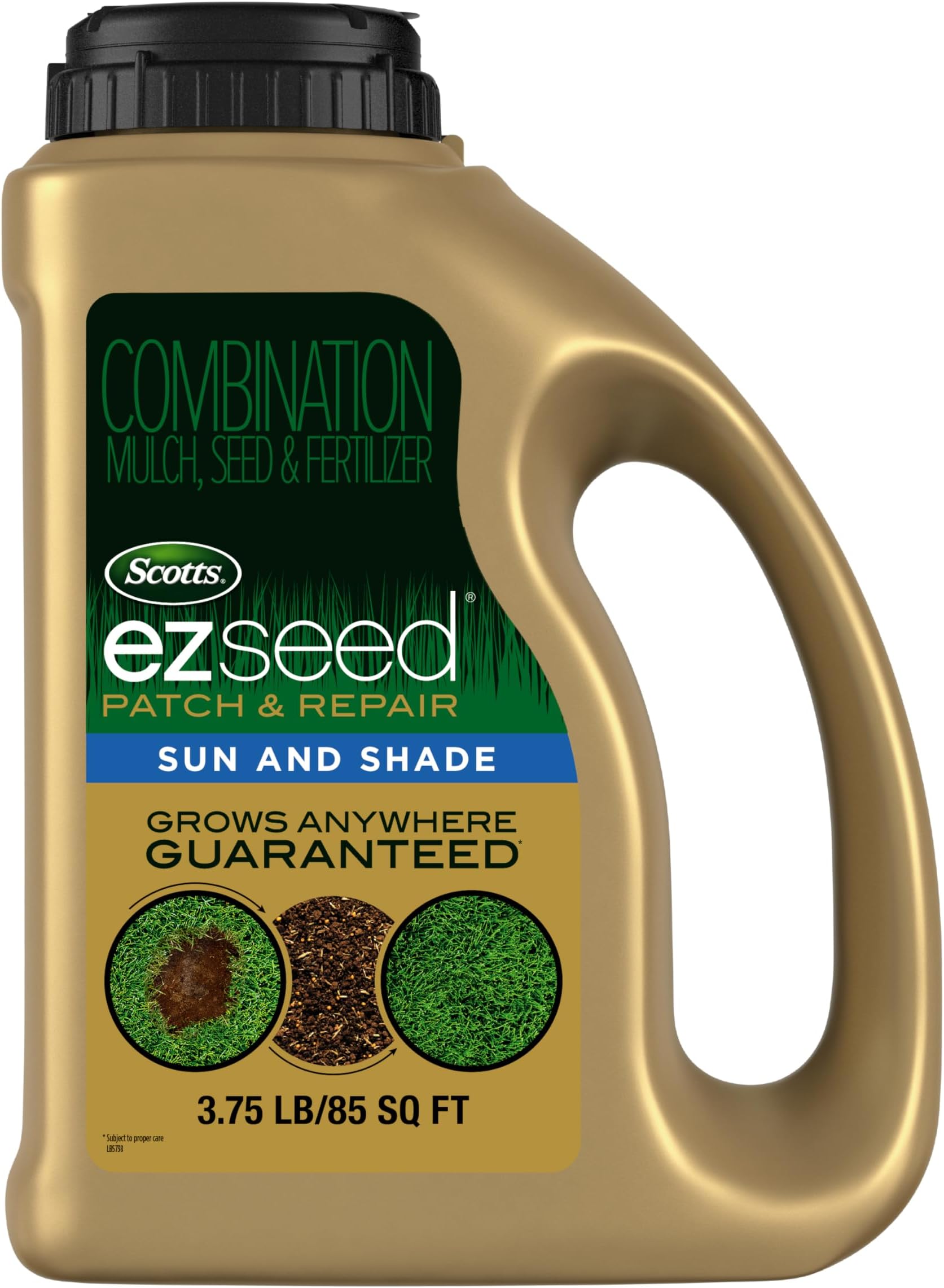 EZ Seed Patch & Repair for Sun and Shade - Combination Mulch, Sun and Shade Grass Seed & Fertilizer for Bare Spots & Lawn Patch Repair, Covers up to 85 sq. ft., 3.75 lb.