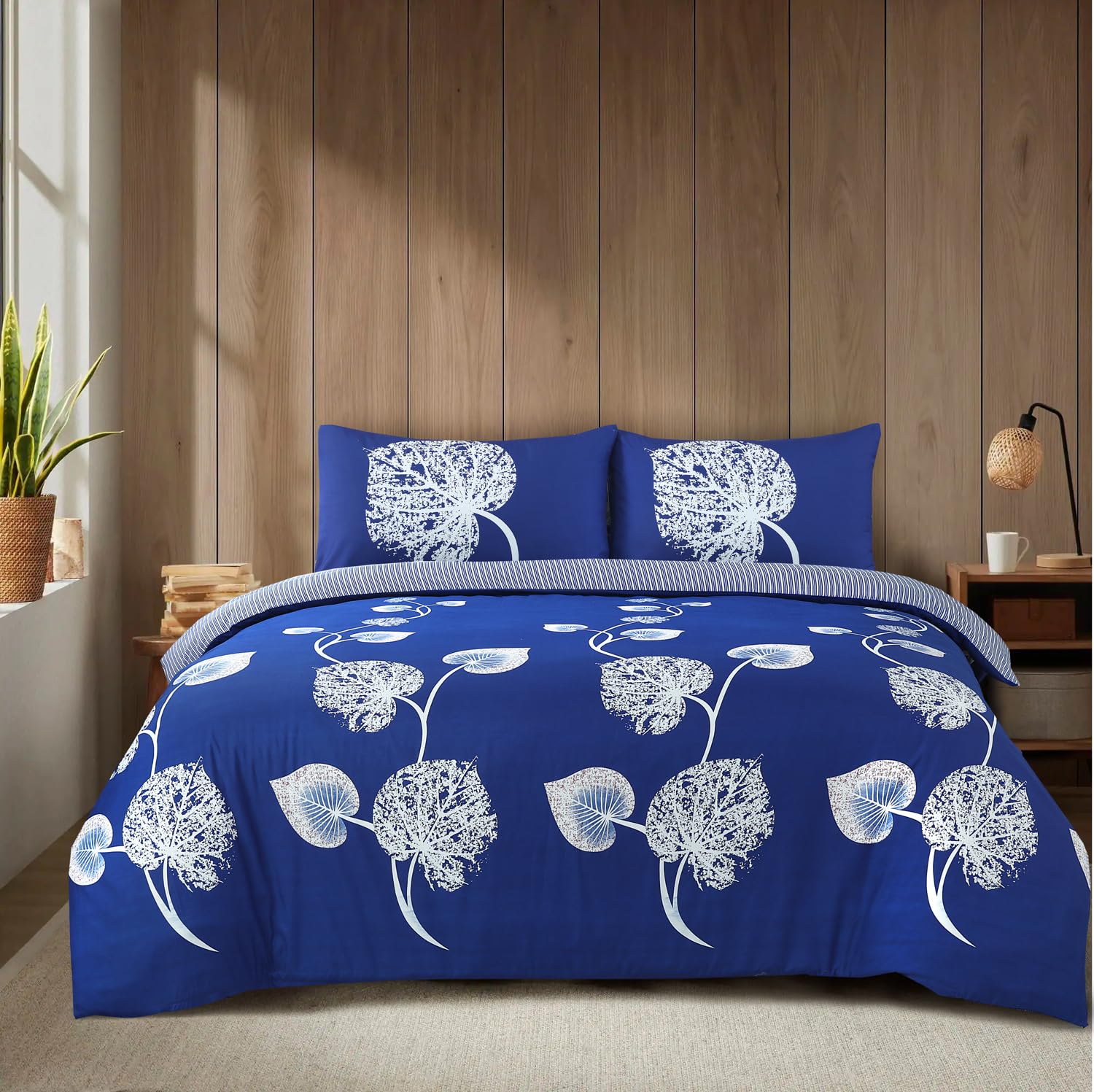 CHARKHAH 4 Piece Reversible Duvet Cover Set, Soft Brushed Microfibre Bedding with Fitted Sheet & 2 Pillowcases, Breathable Anti-Allergy Easy Care – Single, Double, King & Super King