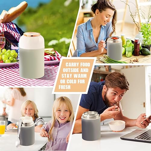 Miniatura 7 de MCHIVER Tarro de comida gris degradado con cuchara de acero inoxidable aislado al vacío, contenedor de alimentos de 17 oz termo para adultos