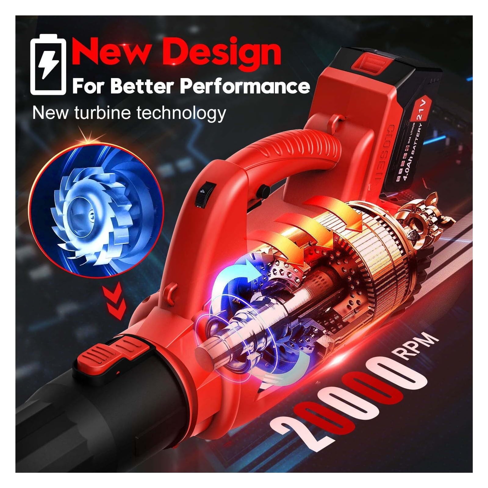 Dmuchawa Do LiśCi 21V Elektryczna Bezprzewodowa Dmuchawa Do Liści 180MPH 320CFM Przenośna Dmuchawa Do Liści Z Uchwytem 4000mAh 2-sekcyjne Rury Do Pielęgnacji Trawnika Gruz Śnieżny łAtwy W UżYciu