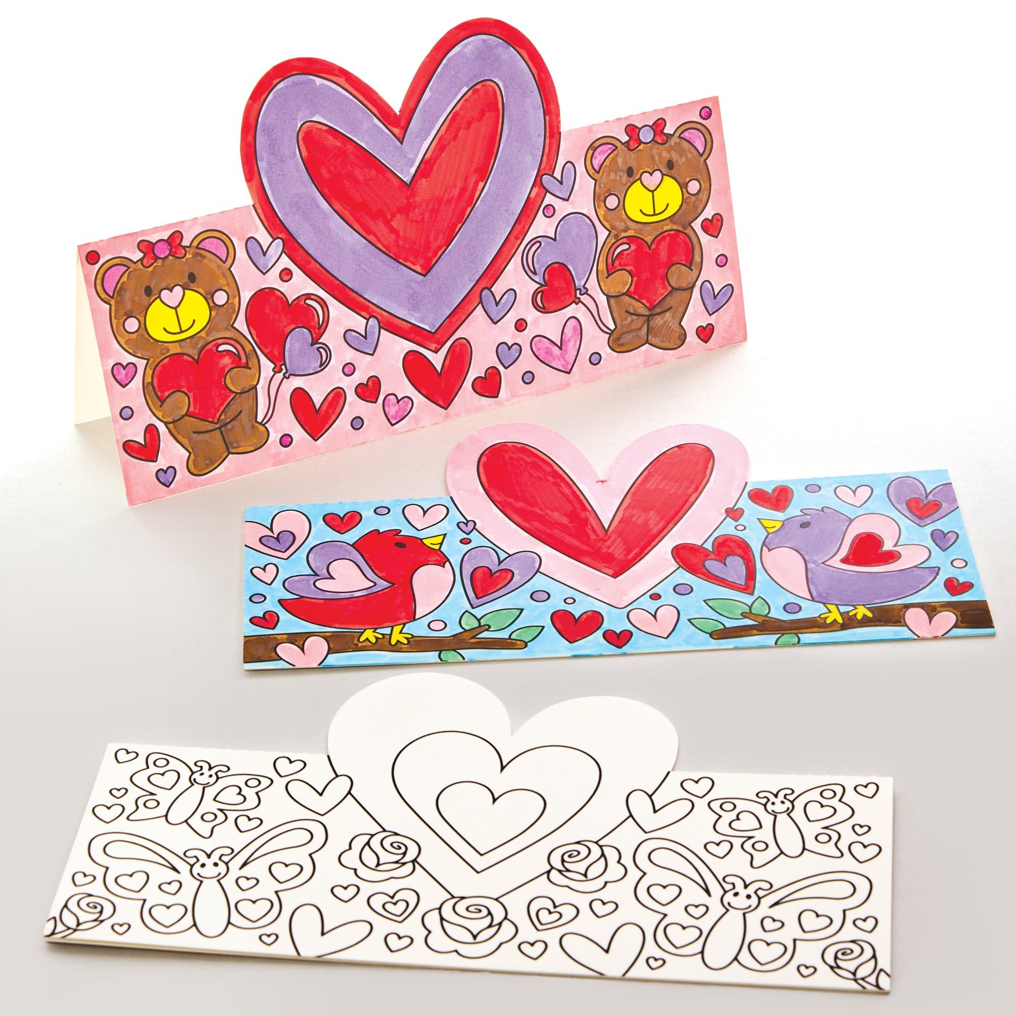 Baker Ross FX954 Hearts Colour In Cards - Pack of 10, Valentines Craft Kits for Kids