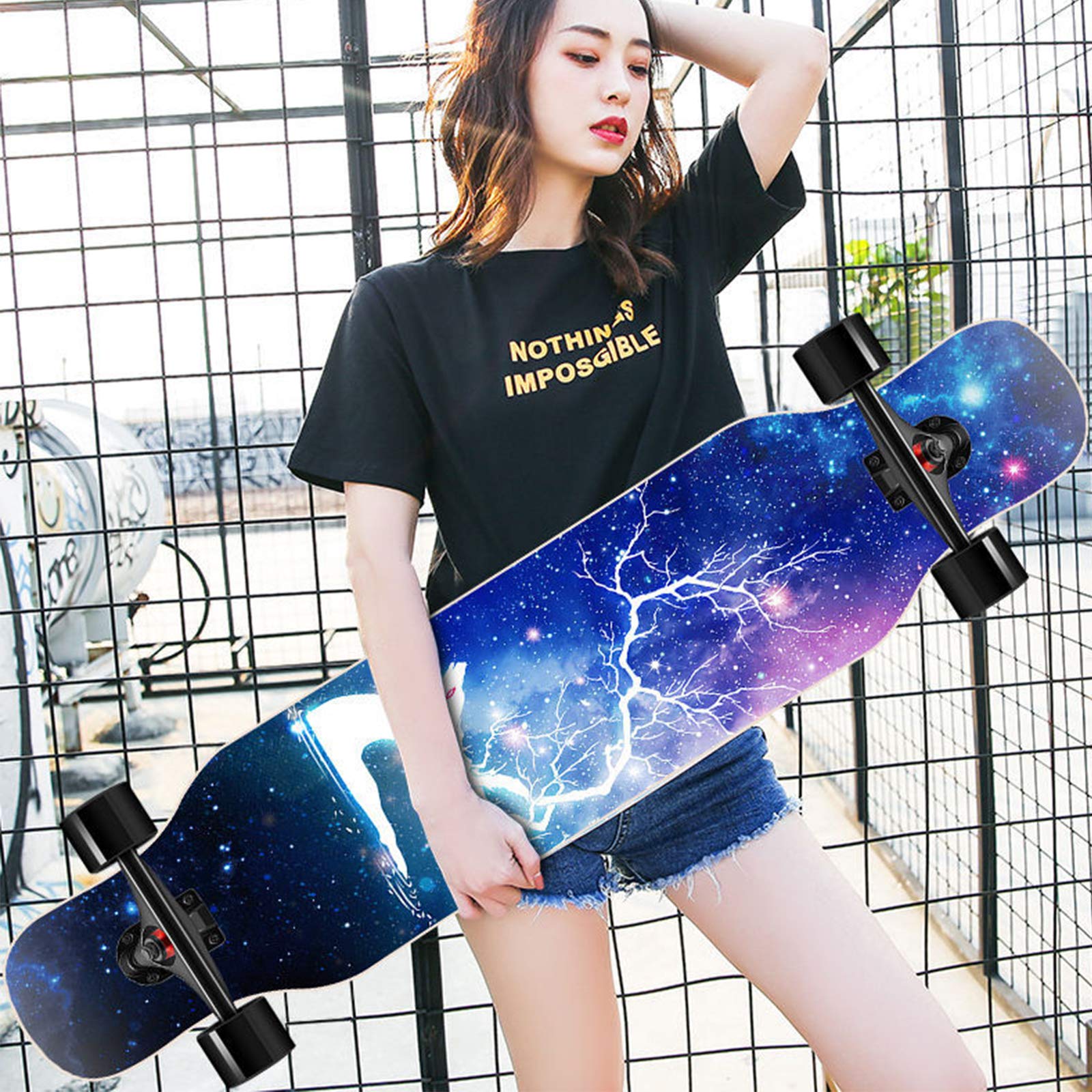 Skateboard 42 "pour Débutants, Planche à roulettes à Double Coup de Pied Concave Deck Penny Board, Planche à roulettes en Bois D'érable 8 Couches pour Enfants, Adolescents et Adultes,XVBVS
