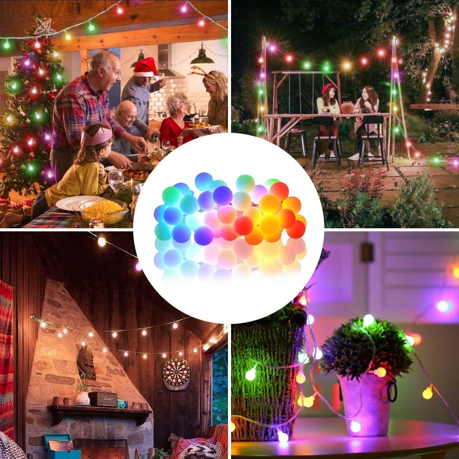 WOWDSGN Kugel Lichterkette Bunt, 10M 100 LEDs Dimmbar Partylichterkette mit Stecker für Innen und Außen, 8 Leuchtmode, Enegiesparend, ideal für Weihnachten, Hochzeit, Party, Garten Beleuchtung