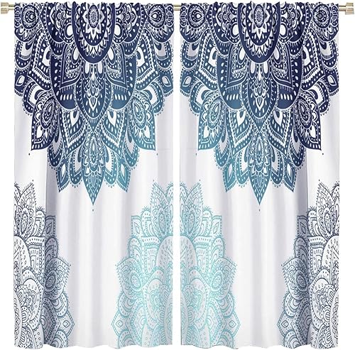 Cortina opaca con diseño de mandala oriental con bolsillo para cortinero, sala de estar, comedor, cocina, dormitorio, 2 paneles de 42 x 45 pulgadas