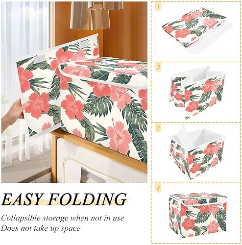 Miniatura 4 de Joko Ivery Hibiscus Flowers Foldable Storage Bins Bags for Clothes Fabric Storage Container Organizers with Reinforced Handle Closet Organizers for