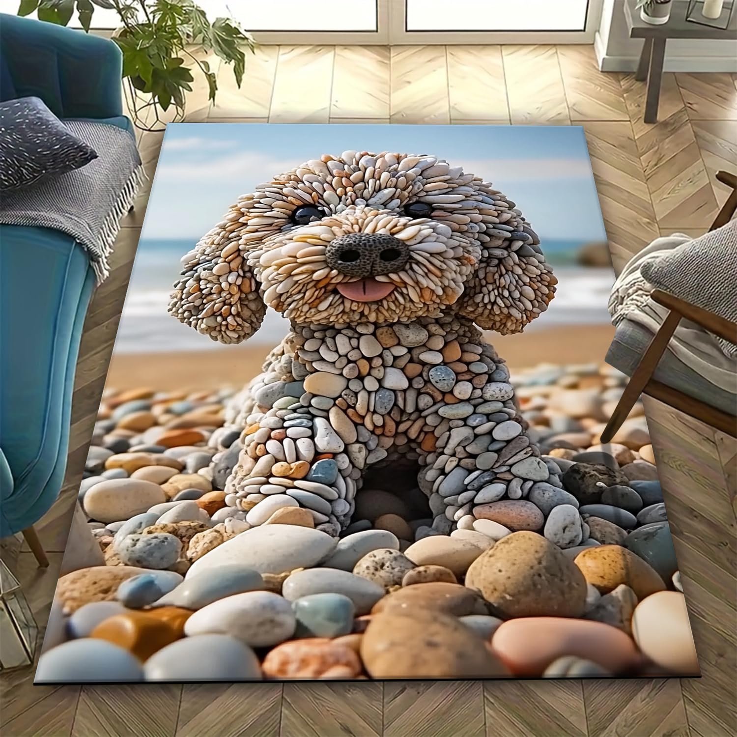 Tapis de cuisine antidérapant avec motif chien en impression 3D pour le sol du salon 140x200 cm