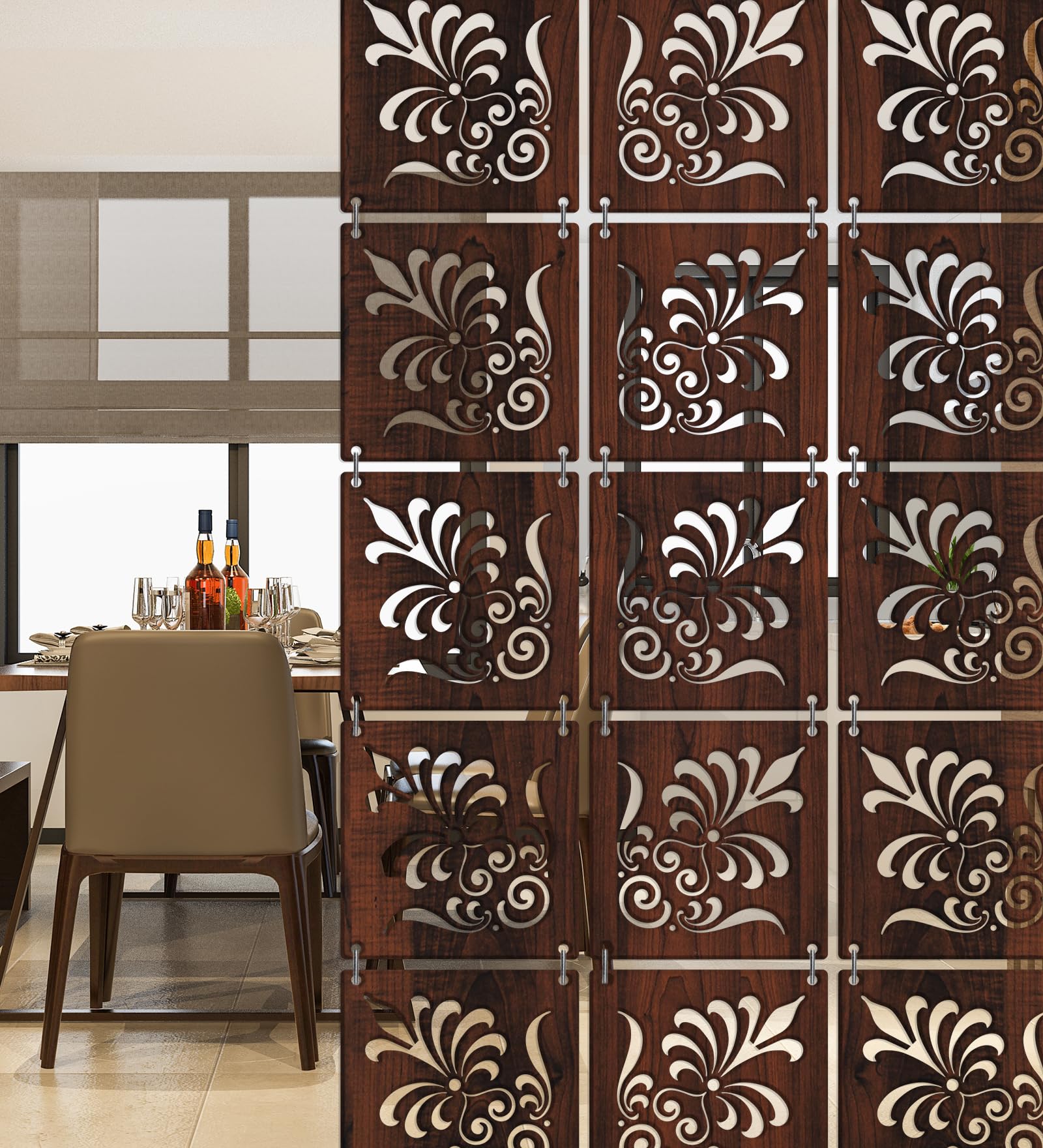 RANDOM 12Pcs Wooden Partition for Living Room, Hanging Modern Room Divider Panel for Home, Bedroom, Office (11.5" x 11.5" x 12 Panels) (RSD-4091)-image-47