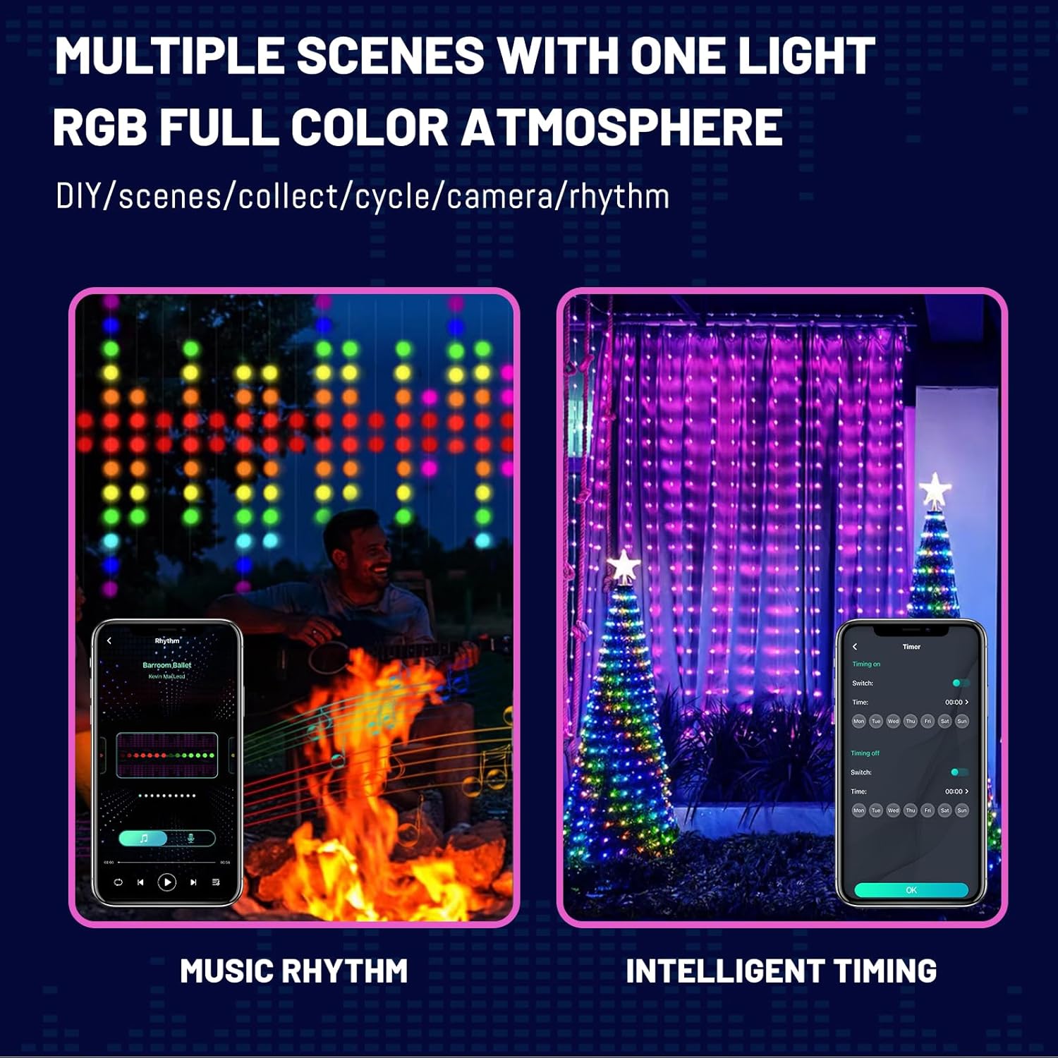 HXWEIYE 300LED Fairy Curtain Lights, 9.8x9.8Ft USB Plug-in 8 Modes Christmas String Hanging Lights with Remote for Bedroom Backdrop Wedding Indoor Wall Decor, RGB Color Changing, Standard – 1 Pack
