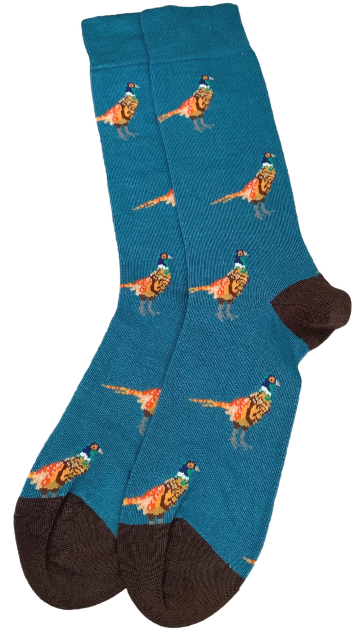 Purple Possum Men's Teal, Blue, Teal Blue, Peacock Blue, Petrol Blue Purple Possum® Pheasant Socks Teal Blue Bamboo Cotton Blend Pheasants Novelty Socks Size 6-11