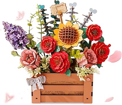 rowood 3D Puzzles for Adults,Mothers Day Wooden Flower Bouquet Building Set,DIY Artifical Flowers Botanical Collection,Adult Craft Kit as Christmas Birthday Valentine Gift-Wooden Bloom Box