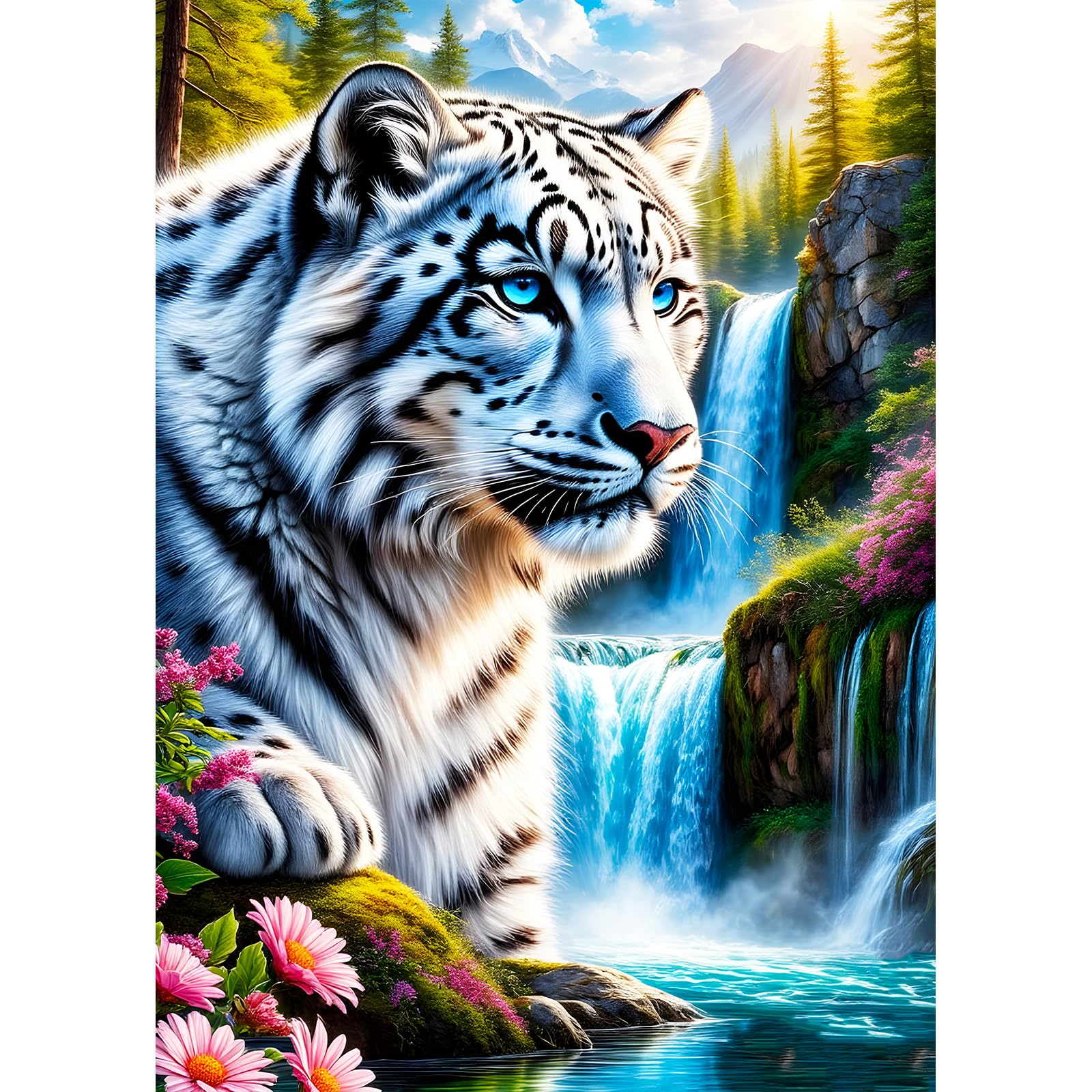 DPHERO White Tiger Diamond Painting Kits for Beginners Adults,5D DIY Waterfall Diamond Art Kits,Round Full Drill Landscape Art Crafts,DIY Fantasy Painting by Numbers for Home Wall Decor 12x16 inch