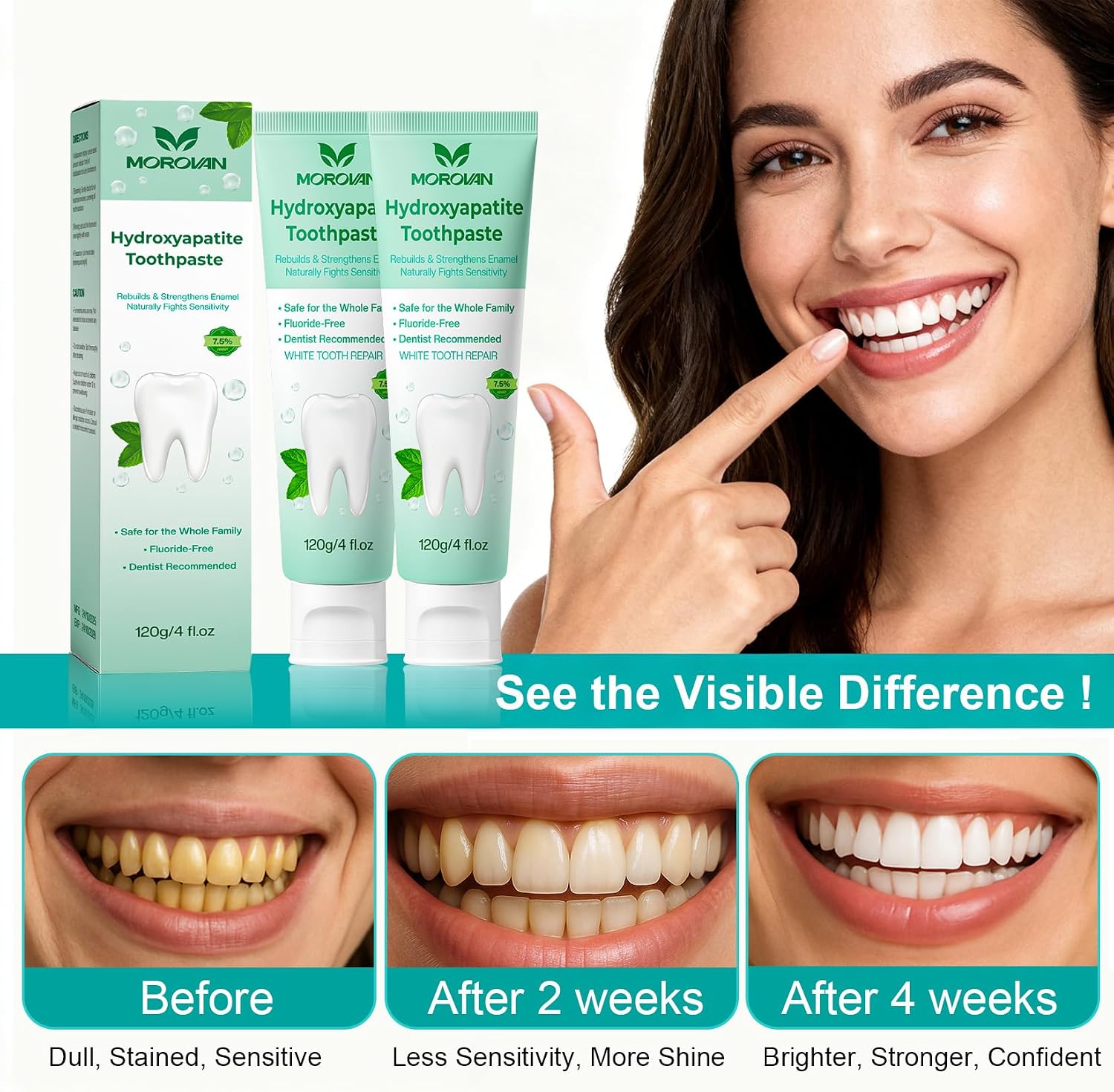 Fluoride Free Nano Hydroxyapatite Toothpaste: 2 Packs Natural Whitening & Remineralizing for Sensitive Teeth & Enamel Protection - Gentle Mint Flavor - 8.46 fl.oz image 5