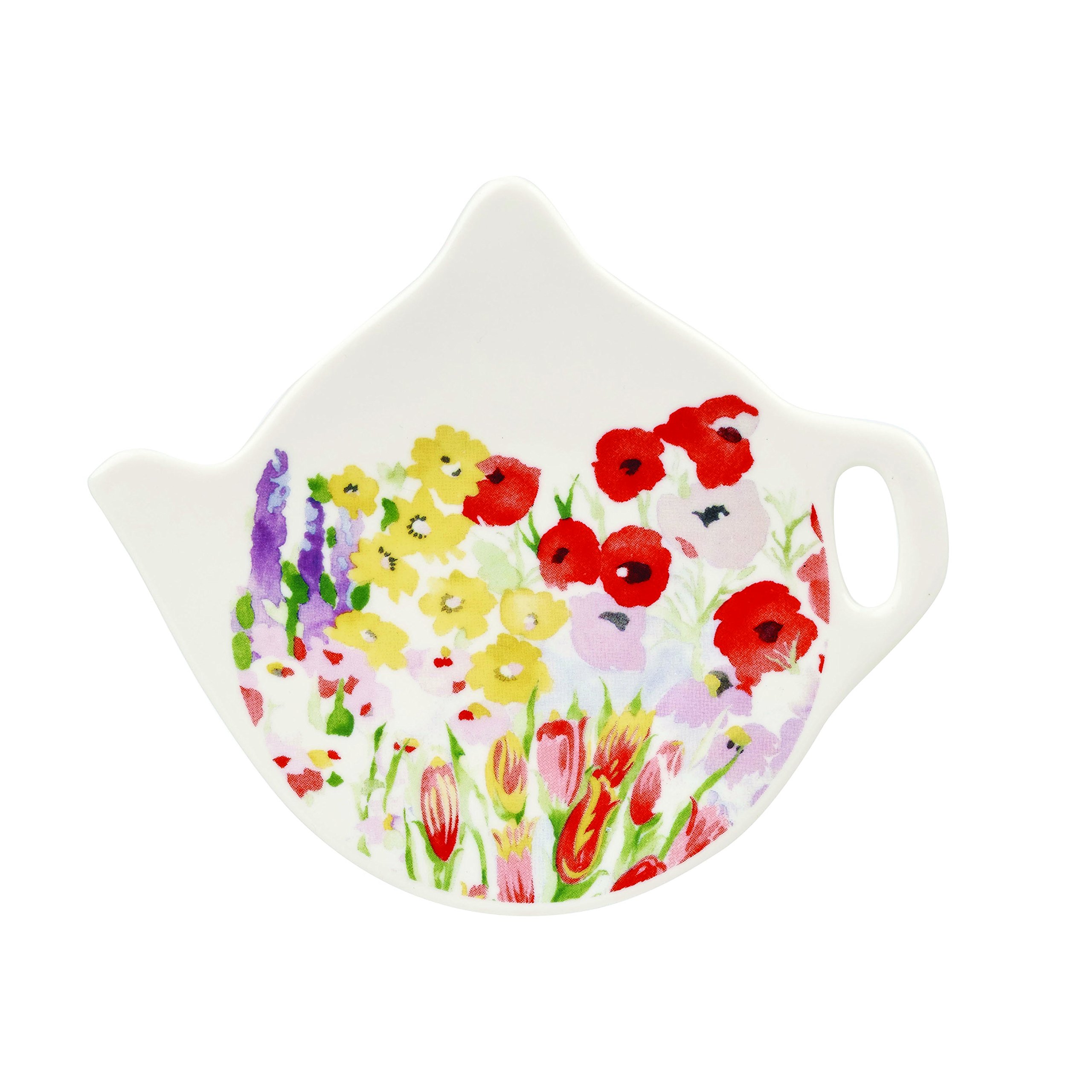 Collier Campbell Painted Garden Teabag Tidy, Ceramic, Multi, 13 x 11.5 x 2 cm