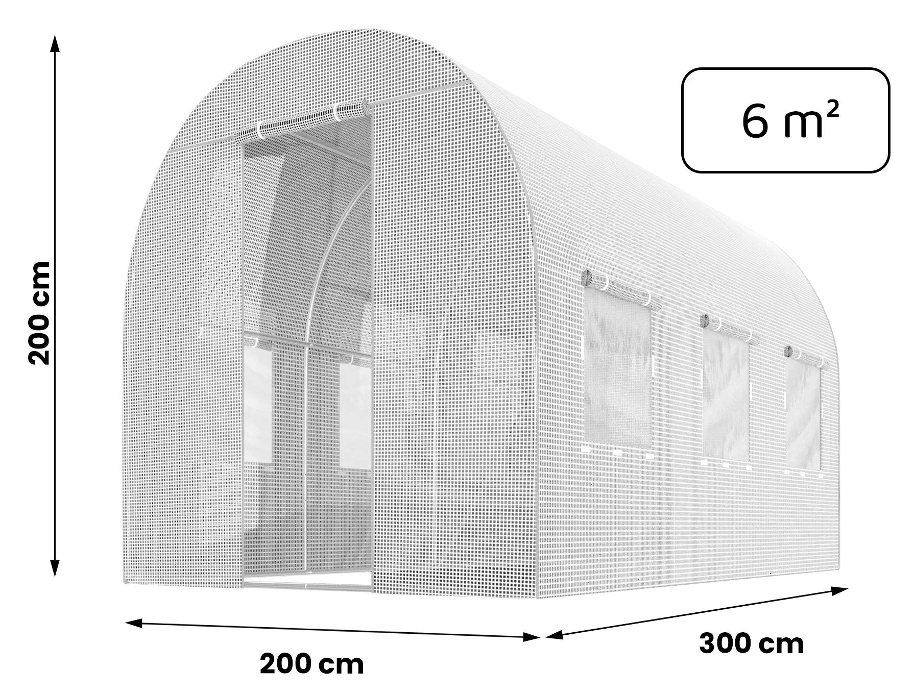 Ersatzfolie für Folientunnel Gewächshaus - 2 x 3 m - 6 m2 - UV4 Schutz - Treibhausfolie mit Fenstern und Moskitonetz - Robuste Gartenfolie - Folie ohne Gestell - Weiß