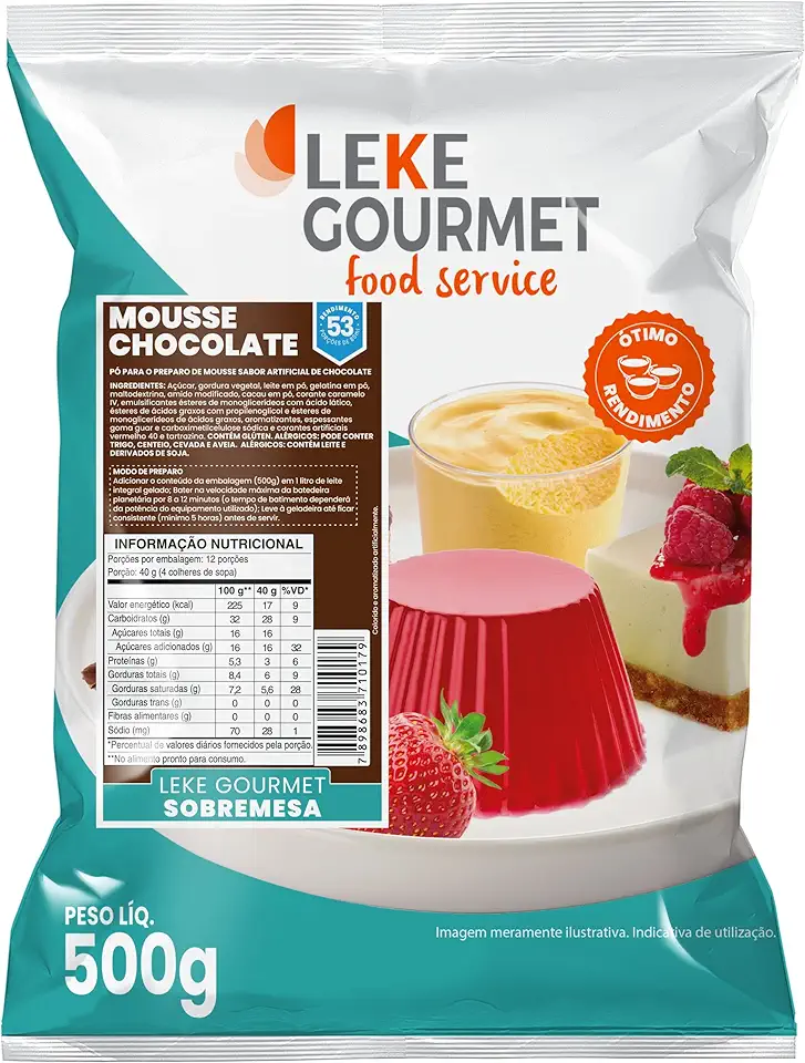 Leke Gourmet – Mousse em Pó Sabor Chocolate 500g | Textura Cremosa e Aveludada | Preparo Rápido com Leite | Ideal para Confeitarias e Sobremesas Profissionais