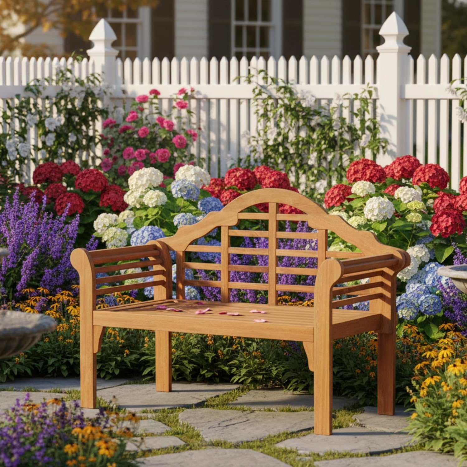 Tangkula Folding Outdoor Eucalyptus Wood Bench, 49” Large Foldable Solid Wood Garden Park Bench, 2-Person Loveseat Chair for Entryway, Deck, Porch, Poolside & Balcony