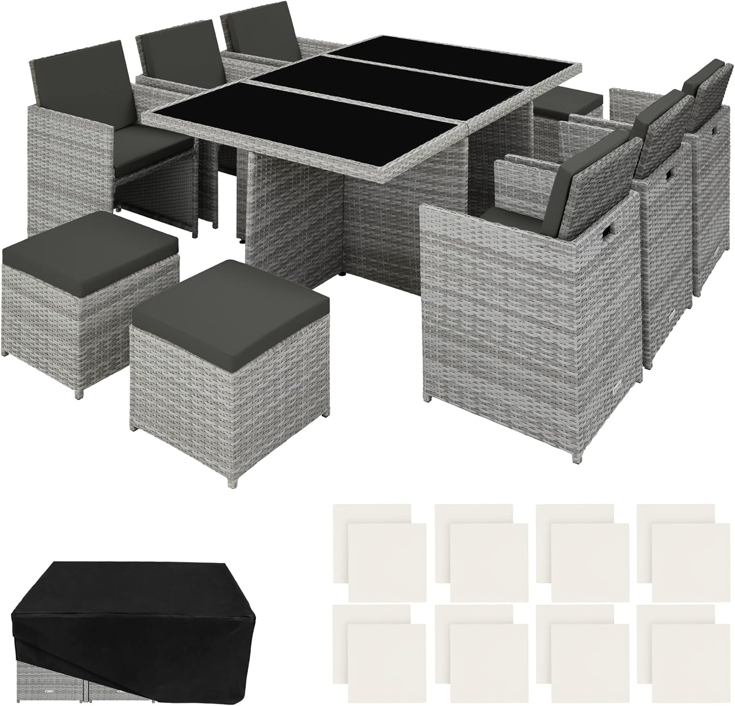 Buy TecTake 800855 Rattan Aluminium Garden Furniture Set Outdoor Wicker