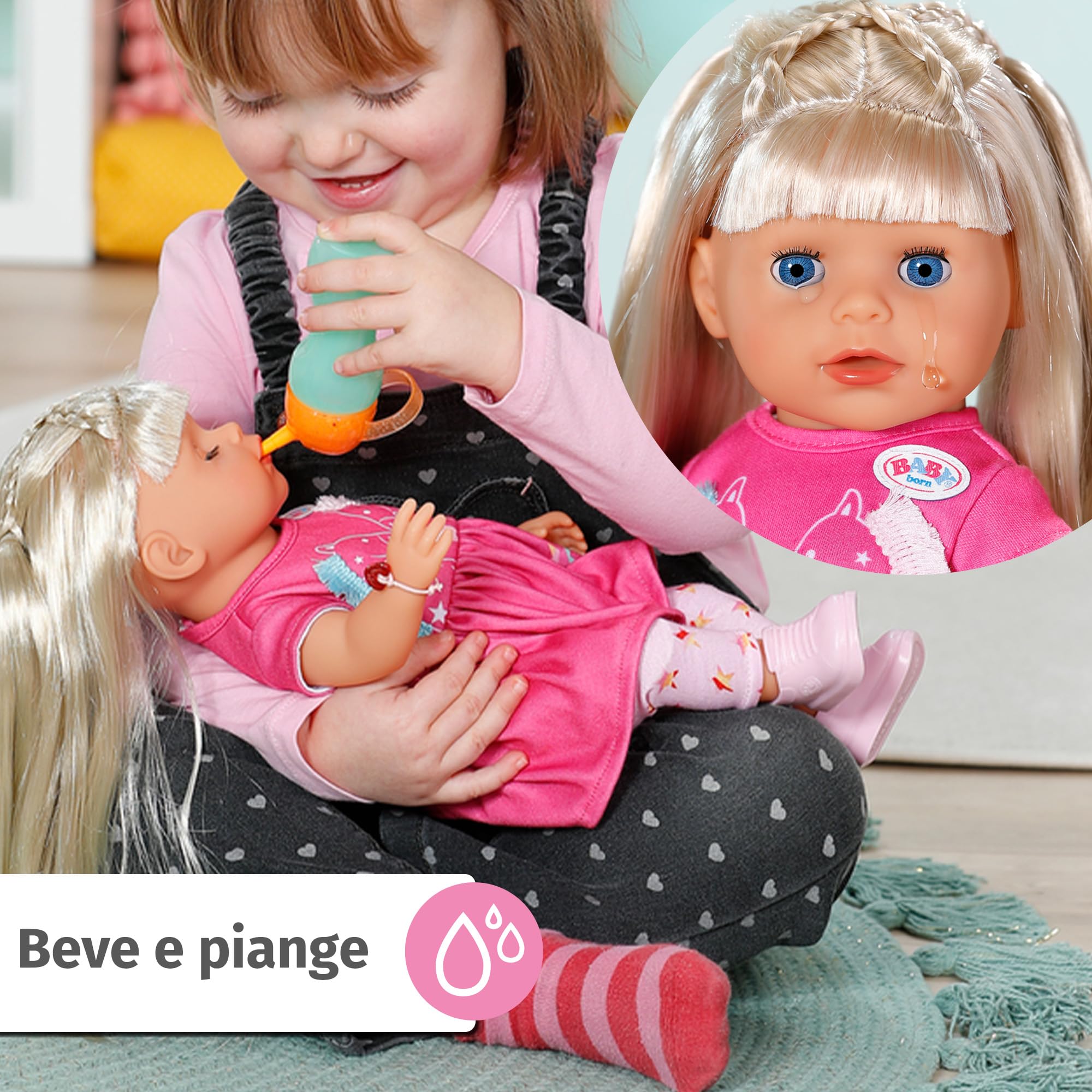 BABY born Sarah, bambola di 36 cm con capelli lunghi e 7 funzioni, per bambini a partire da 3 anni, senza pile, 835722 Zapf Creation