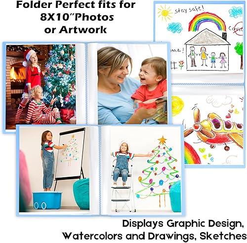 Miniatura 8 de Álbum de fotos de 8 x 10 pulgadas con capacidad para 68 fotos (2 unidades, azul) - Carpeta de portafolio de arte para fotos, obras de arte para