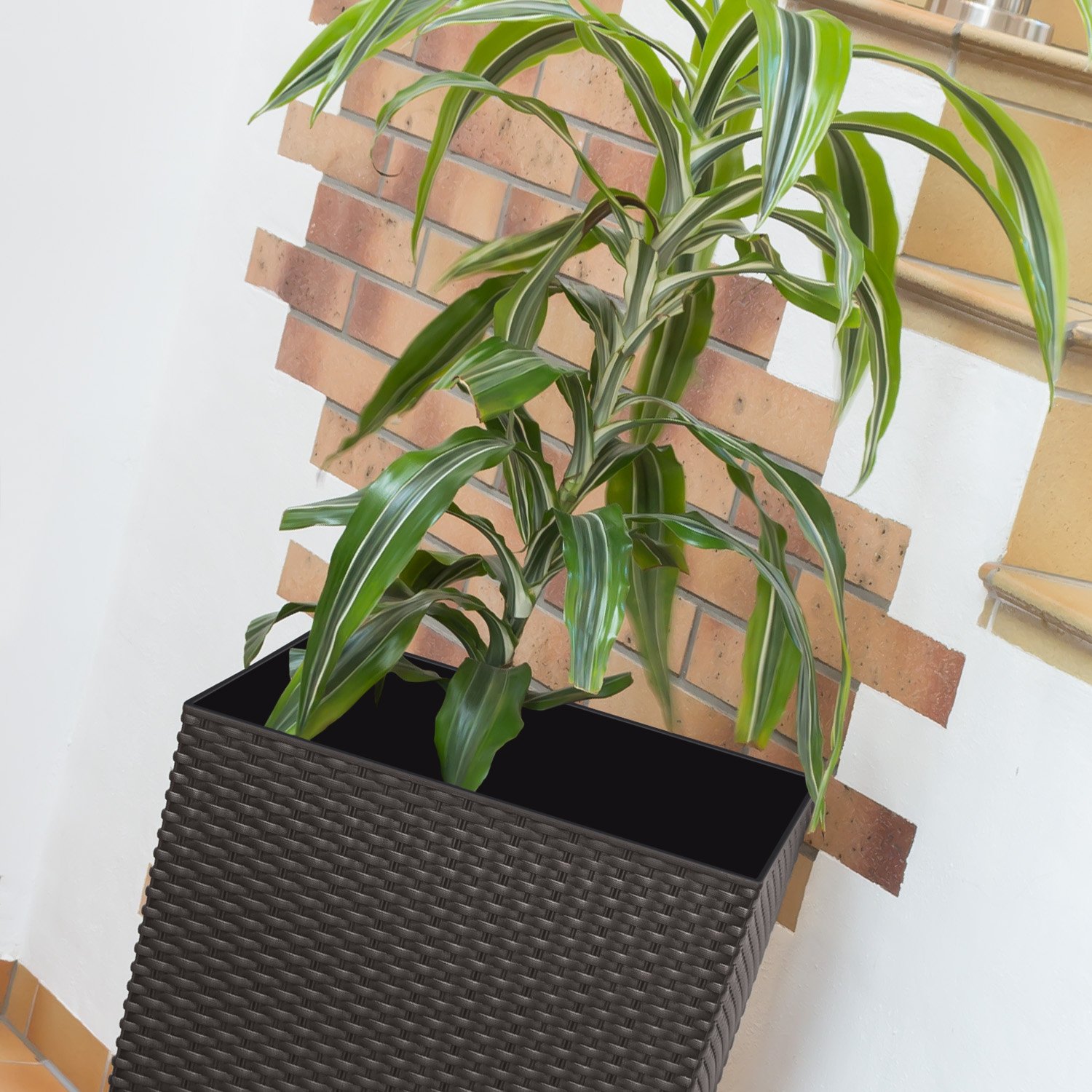 Carre Rato Square pot de fleur 91.5 L en plastique, rotin osier style, en umbra