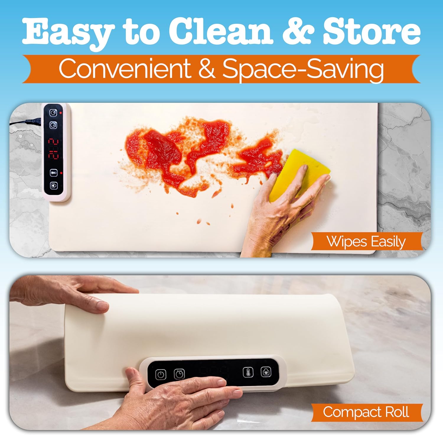 Electric Warming Mat for Food – Full-Surface Food Warming Mat, Adjustable Temperature, Black Mitten Holders, Easy to Clean, Kitchen Countertop Secure