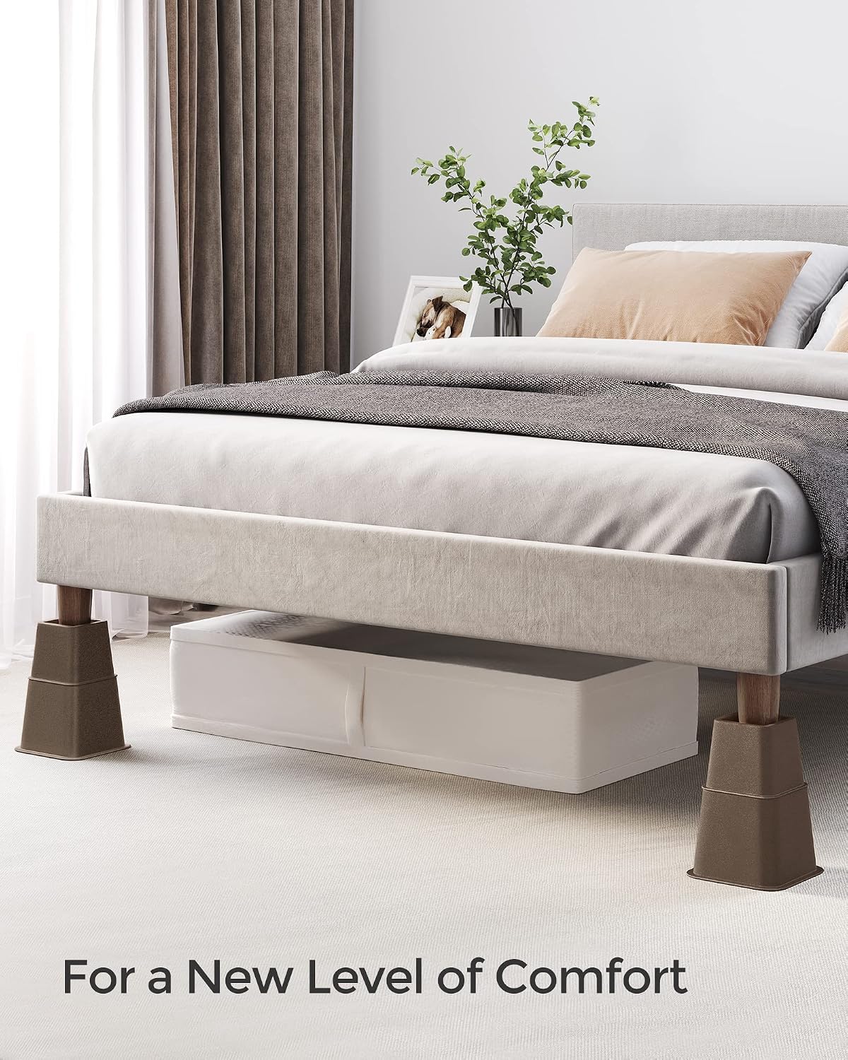 SONGMICS Bed Risers, 4-Pack Furniture Risers, Heavy Duty Bed Lifts in Heights of 3, 5 or 8 Inches, Lifts up to 1300 lb, Stackable Risers for Sofa, Table Legs Extenders, Brown UCDG001K01