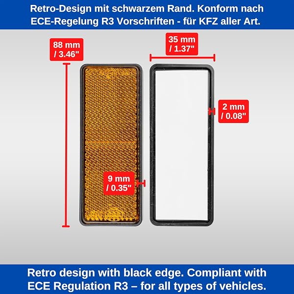 Catarifrangenti rettangolari da applicare, confezione da 4, arancione, dimensioni 88 x 35 x 9 mm, marchio E, catarifrangenti rettangolari per rimorchi, camper, occhio di gatto a sinistra a destra - 4