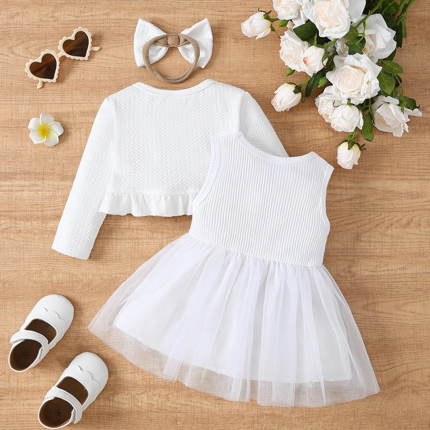 Baby Girls' Dress & Cardigan 2 Piece Fall Outfits Long Sleeve Bolero Shrug and Tulle Dresses Set - Image 3