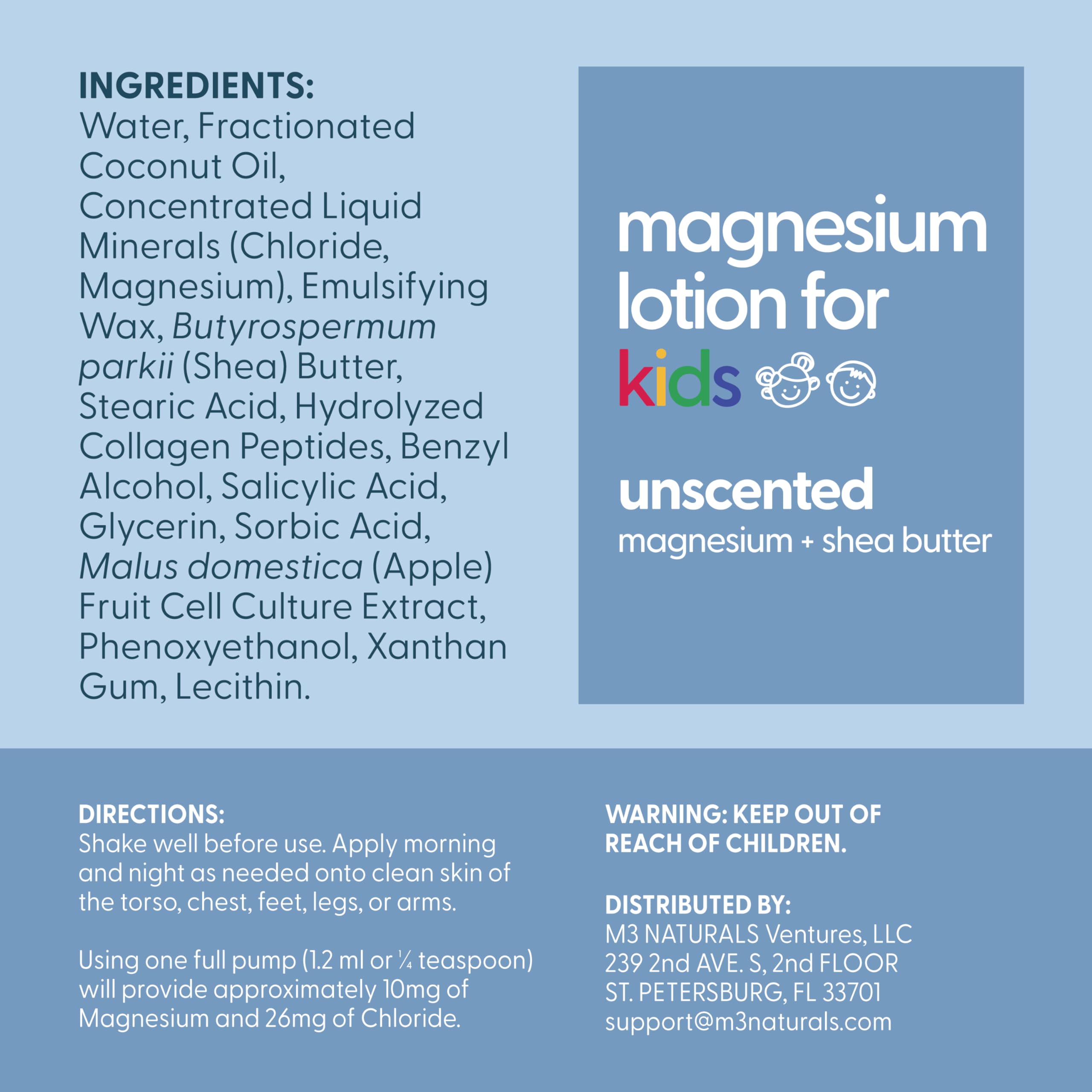 Unscented Magnesium Lotion for Kids & Babies, Sensitive Skin, 8 fl oz by M3 — Amazon image 6